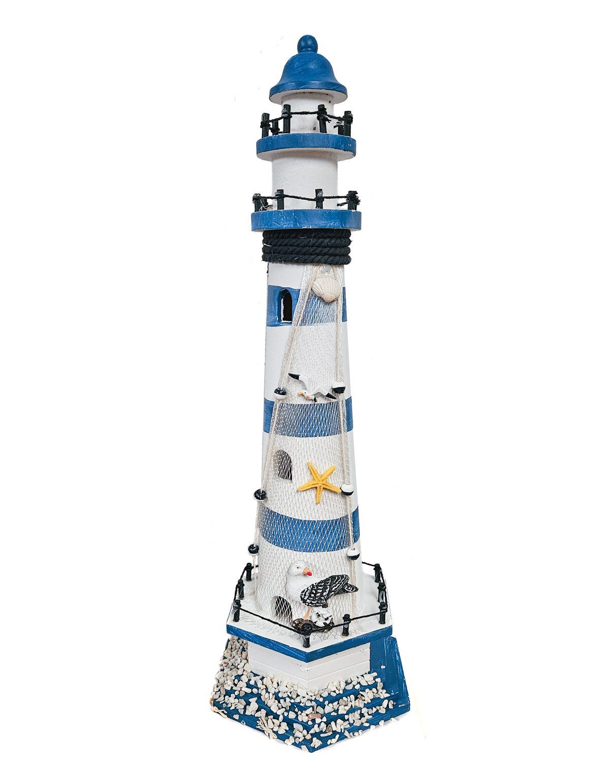 Dekofigur Deko-Leuchtturm Holz Fischernetz Seestern Seevögel Maritime H:57cm
