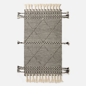 Wollteppich Handgewebter Kelim Teppich Edessa – 90 x 150 cm, schwarz-weiß, Homescapes, Höhe: 20 mm
