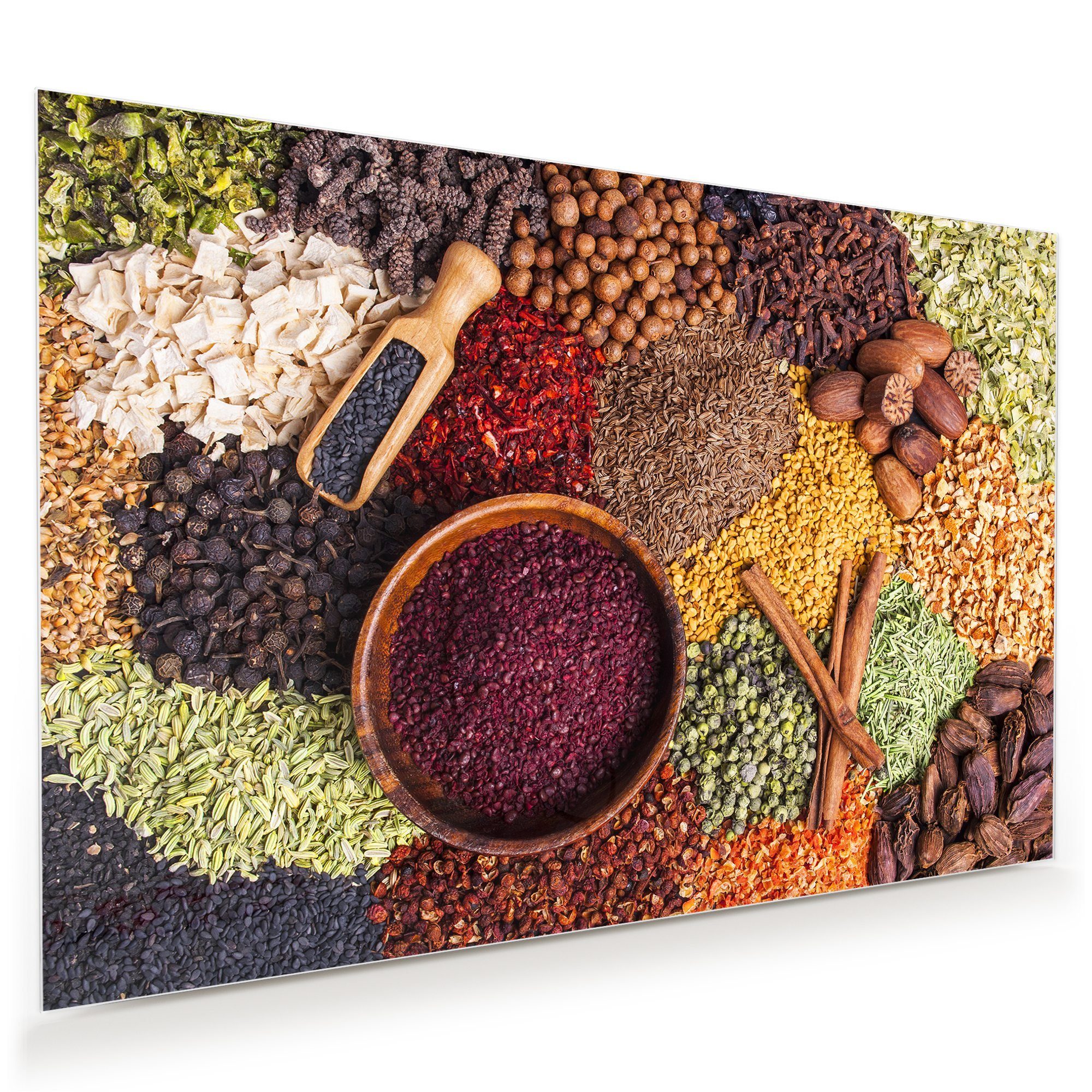 Primedeco Glasbild Wandbild Bunte Gewürze und Kräuter mit Aufhängung ...