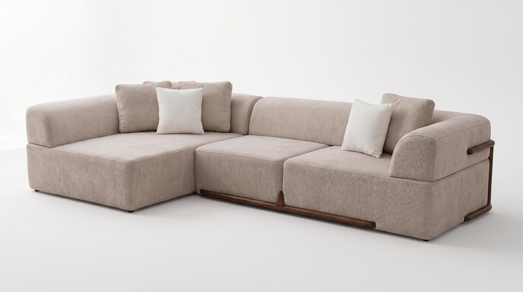 Xlmoebel Ecksofa Ecksofa L-Form Beige Textil Holz Modern Einfarbig Wohnbereich, 1 Teile, Ecksofa L-Form