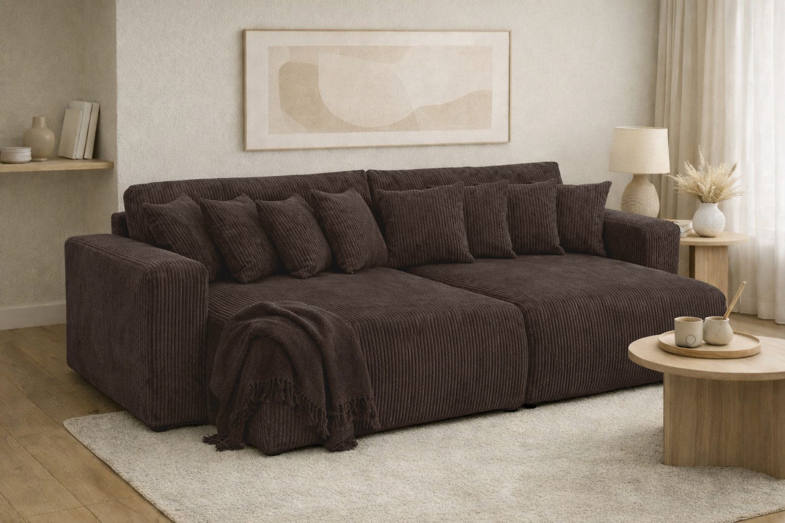 Kaiser Möbel Schlafsofa, Cordstoff Poso, PIANO DOUBLE, Große Liegefläche, Tiefe Sitzfläche, Cordstoff mit markanter Struktur