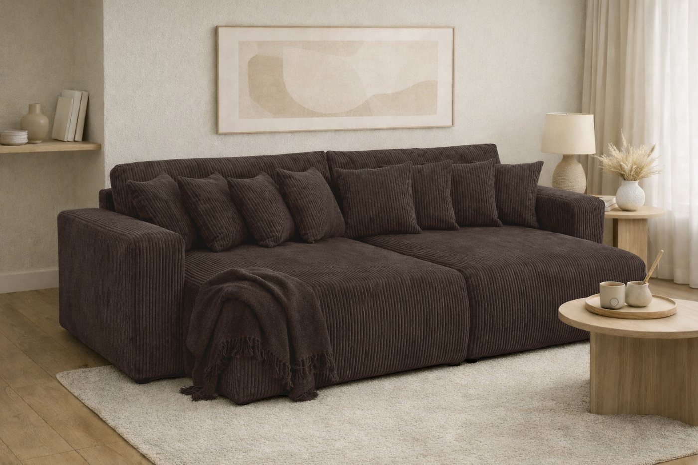 Kaiser Möbel Schlafsofa, Cordstoff Poso, PIANO DOUBLE, Große Liegefläche, Tiefe Sitzfläche, Cordstoff mit markanter Struktur