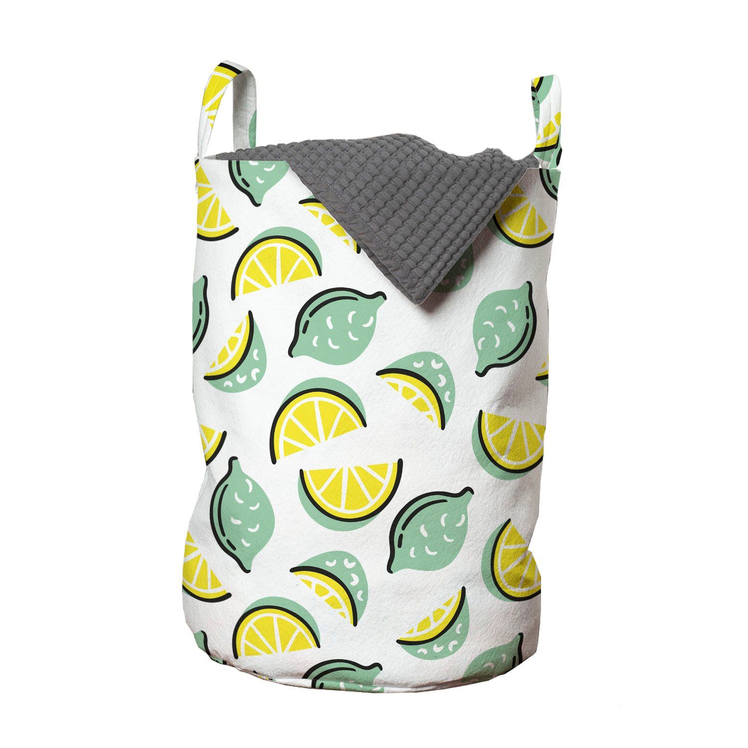 Abakuhaus Wäschesäckchen Wäschekorb mit Griffen Kordelzugverschluss für Waschsalons, Zitrone Grafische Vibrant Sour Früchte