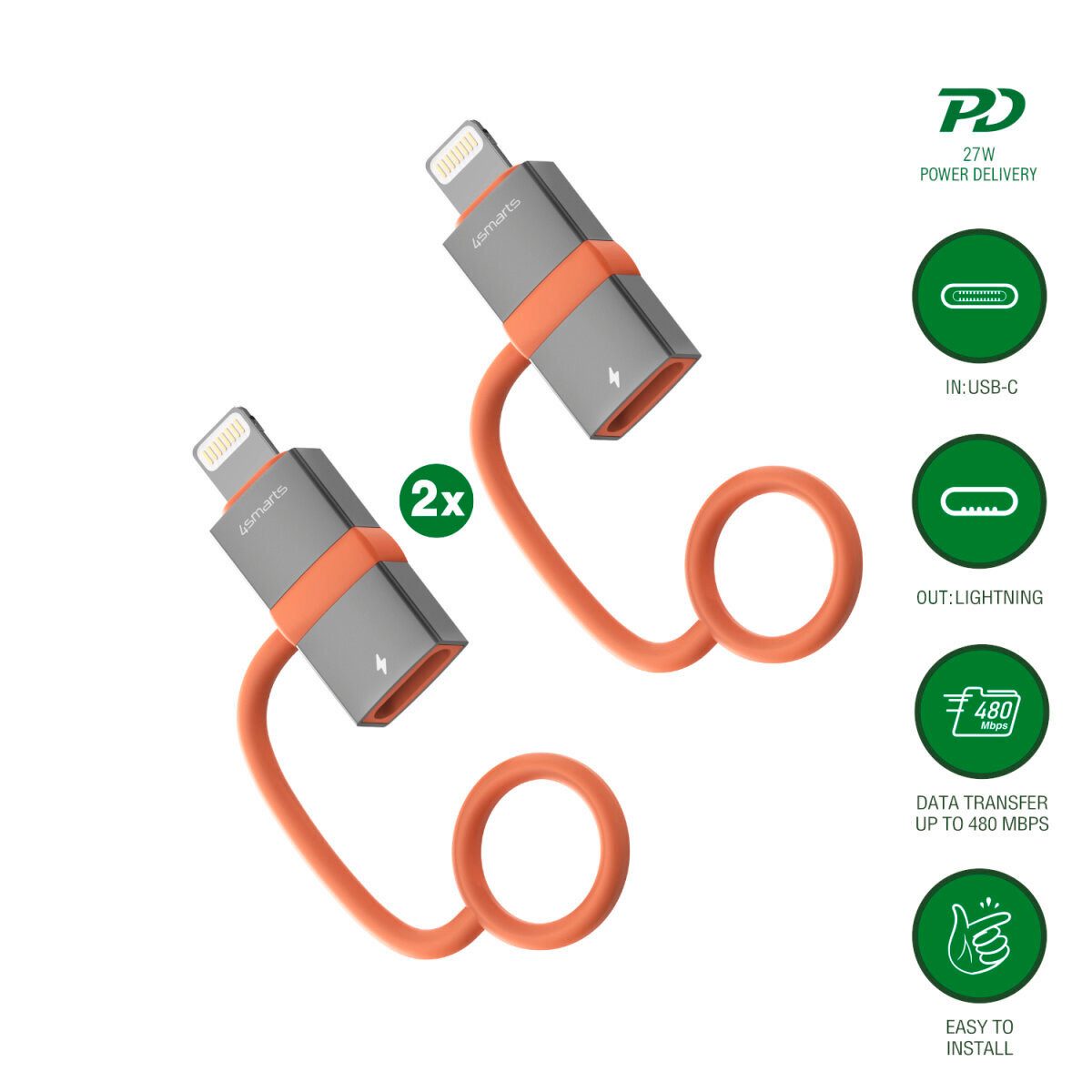 4smarts 4smarts USB-C auf Adapter Lightning PD 27W 2er Set Induktions-Ladegerät