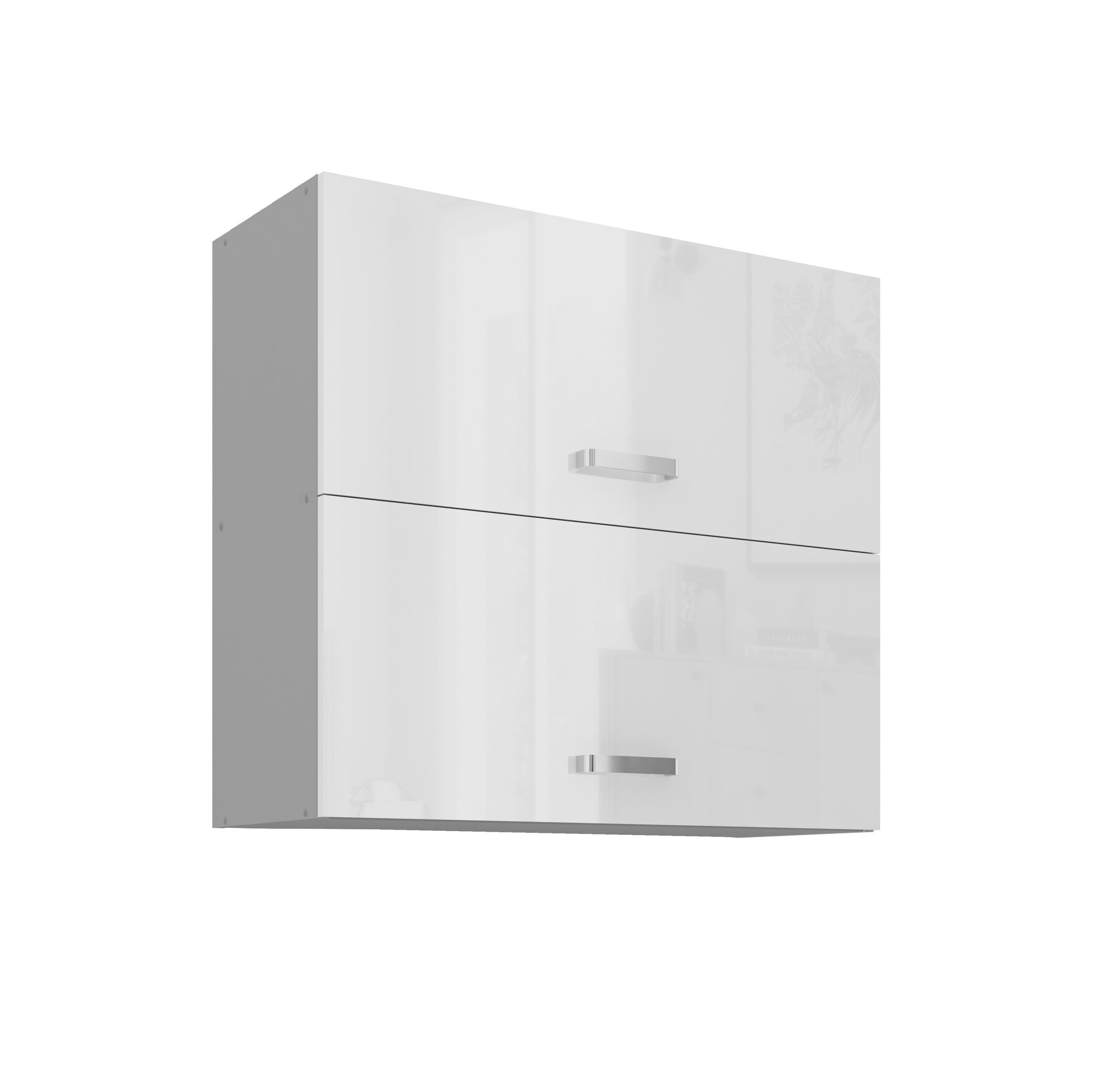 Küchen-Preisbombe Hängeschrank 80 cm Küche Bianca Weiß Hochglanz + Grau Küchenzeile Küchenblock