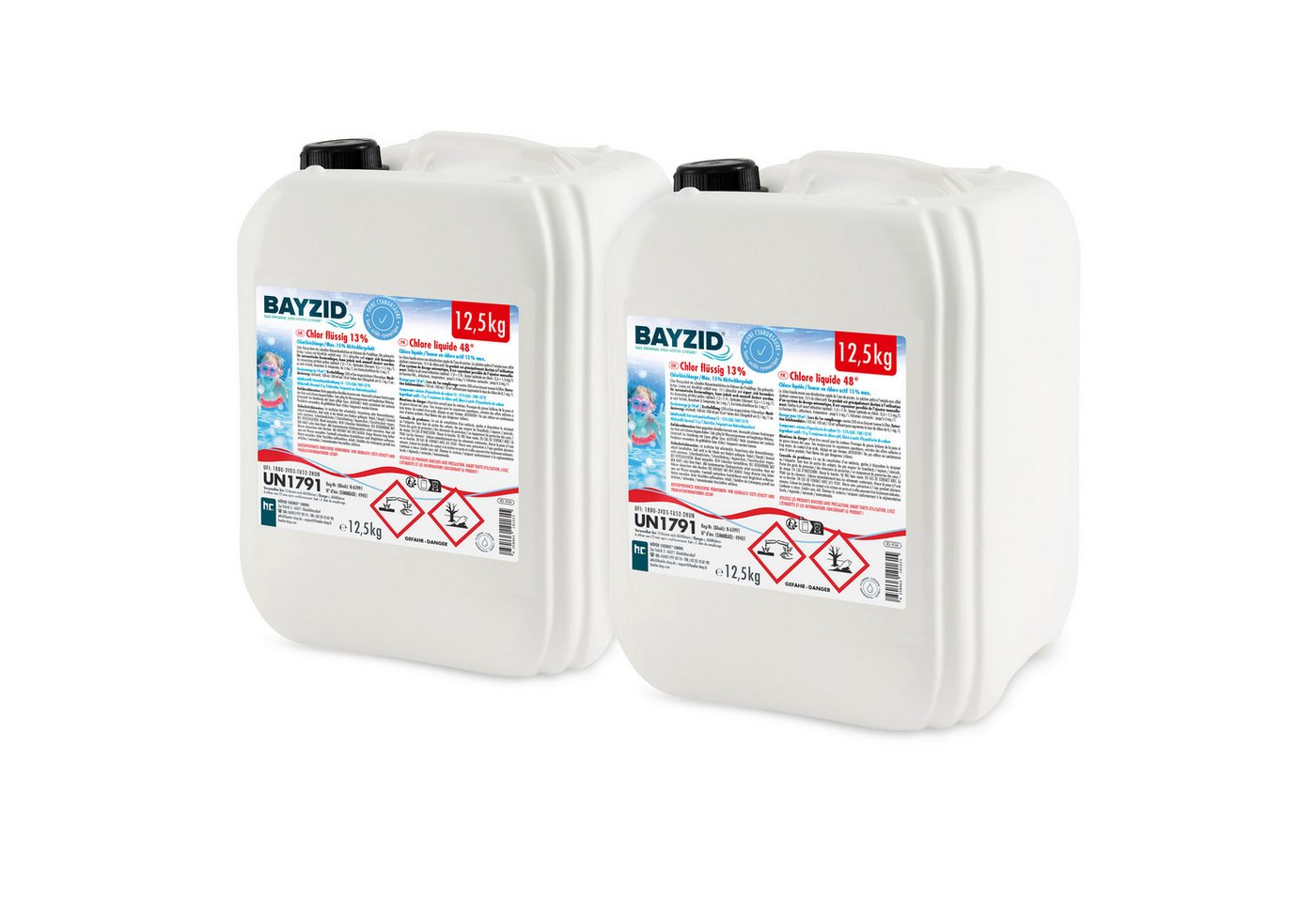 Höfer Chemie GmbH Poolpflege 2x 12,5 kg BAYZID® Chlor 13% flüssig, Zuverlässige Desinfektion für sauberes und hygienisches Poolwasser