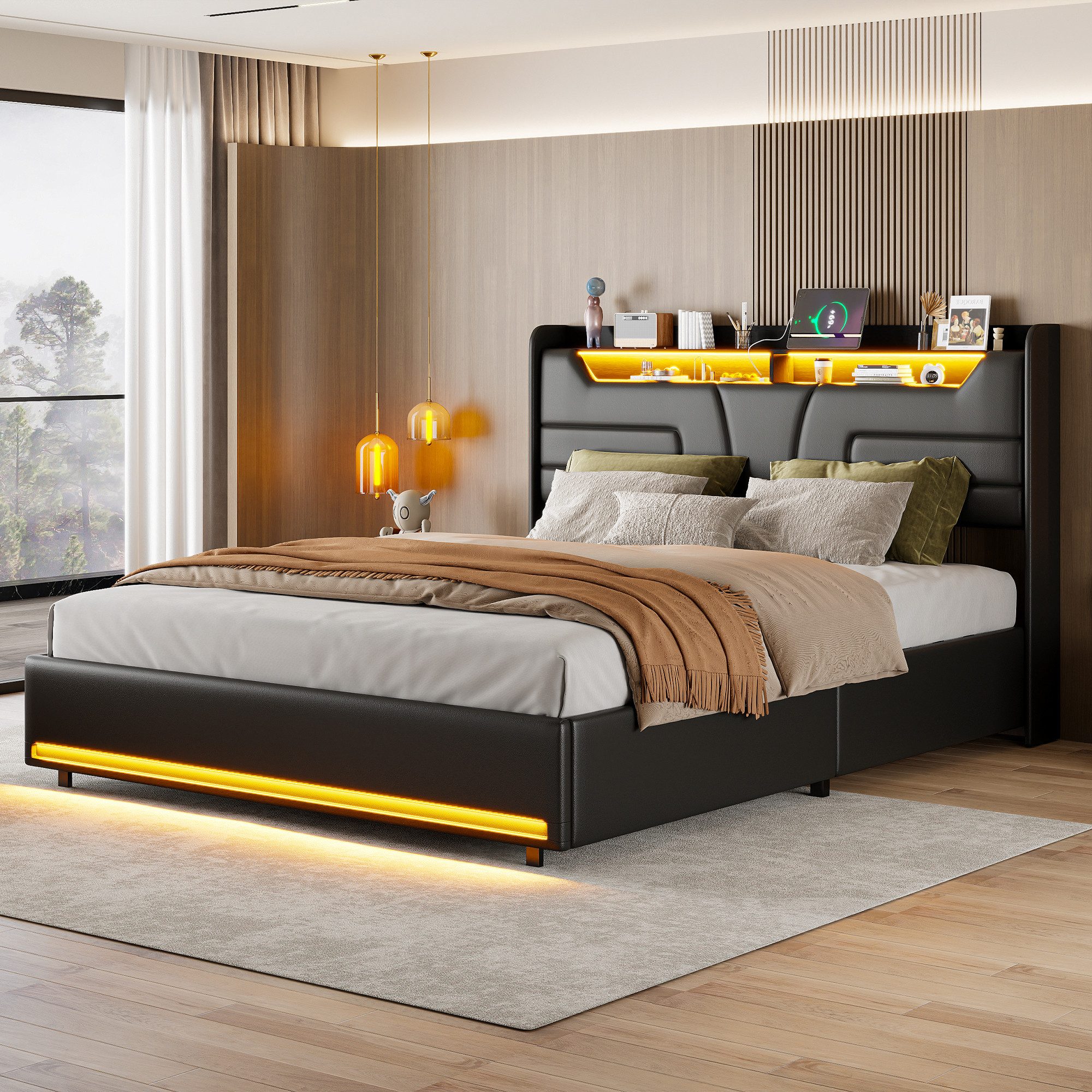 Gdood Polsterbett Stauraumbett LED Doppelbett (1-tlg., günstig online kaufen
