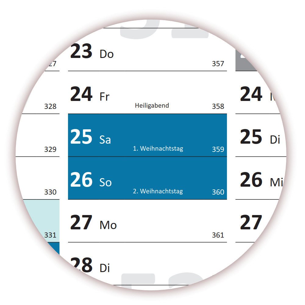 LYSCO Wandkalender Classic1 Wandplaner 2027 DIN A0 / A1 - 14 Monate (gerollt), Kalender 2027 Faben blau, grau, grün, hellblau, orange, rot, türkis, Formate DIN  – Bild 3 von 5