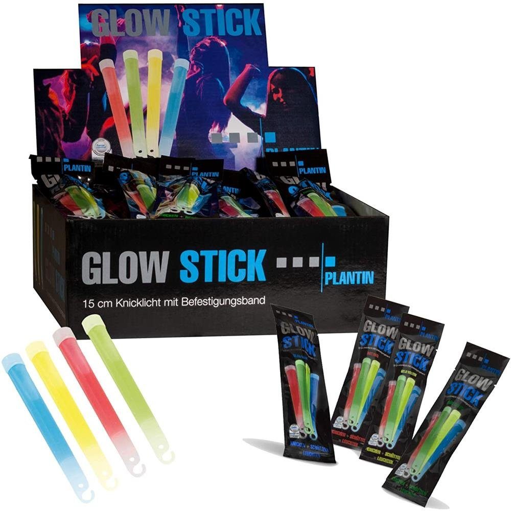 PLANTIN Discolicht Glow Stick 15cm 60 Stück, Knicklichter, 4 Farben, Blau, Gelb, Grün, Rot, Leuchtstick, Leuchtstab, Knicklicht, Halloween, Partybeleuchtung, Kindergeburtstag, inkl. Umhängeband
