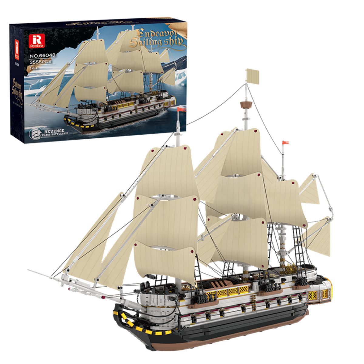 Reobrix 66048 Spielbausteine, (Klemmbaustein Bauset, 3555 St., Einzelset), Großformatiges Segelschiff mit 109 cm Länge