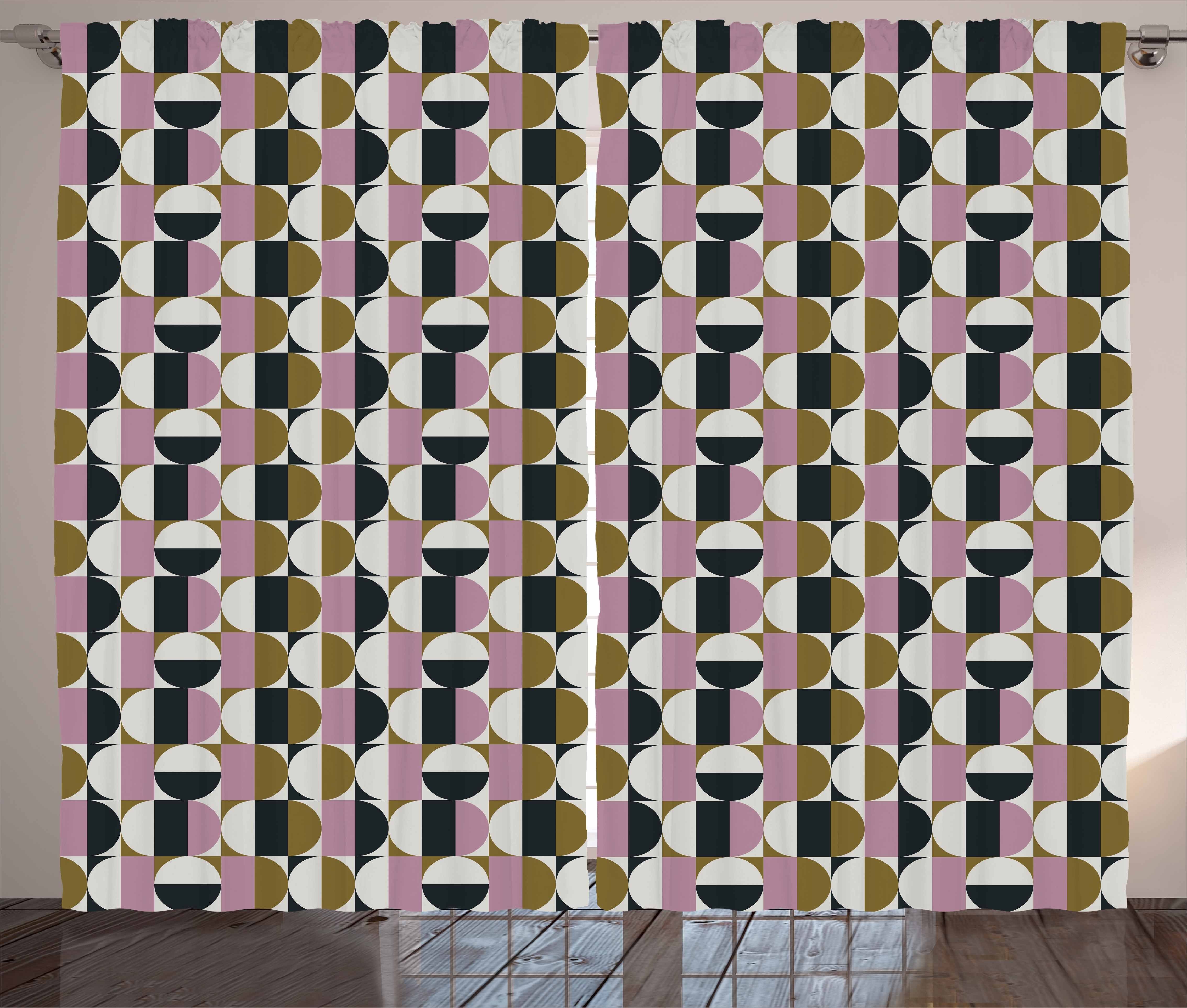 Gardine Schlafzimmer Kräuselband Vorhang mit Schlaufen und Haken, Abakuhaus, Retro Bauhaus geometrisches Muster