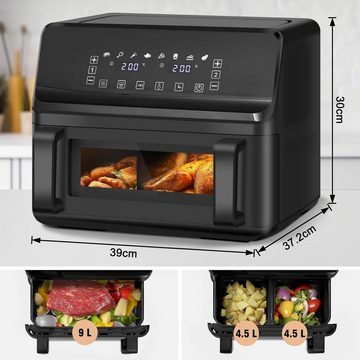 LLIVEKIT Heißluftfritteuse, 2500,00 W, Air Fryer Dual Zone 2x 4,5 L, mit Trennwand, 2500 W