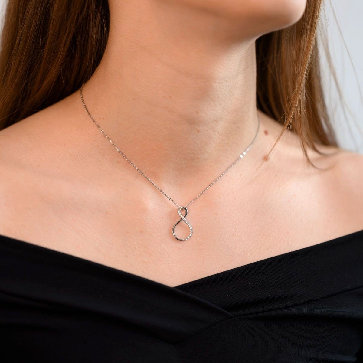 Materia Kettenanhänger Unendlichkeit / Infinity mit Zirkonia KA-223, aus 925 Sterling Silber, rhodiniert – Bild 2 von 4