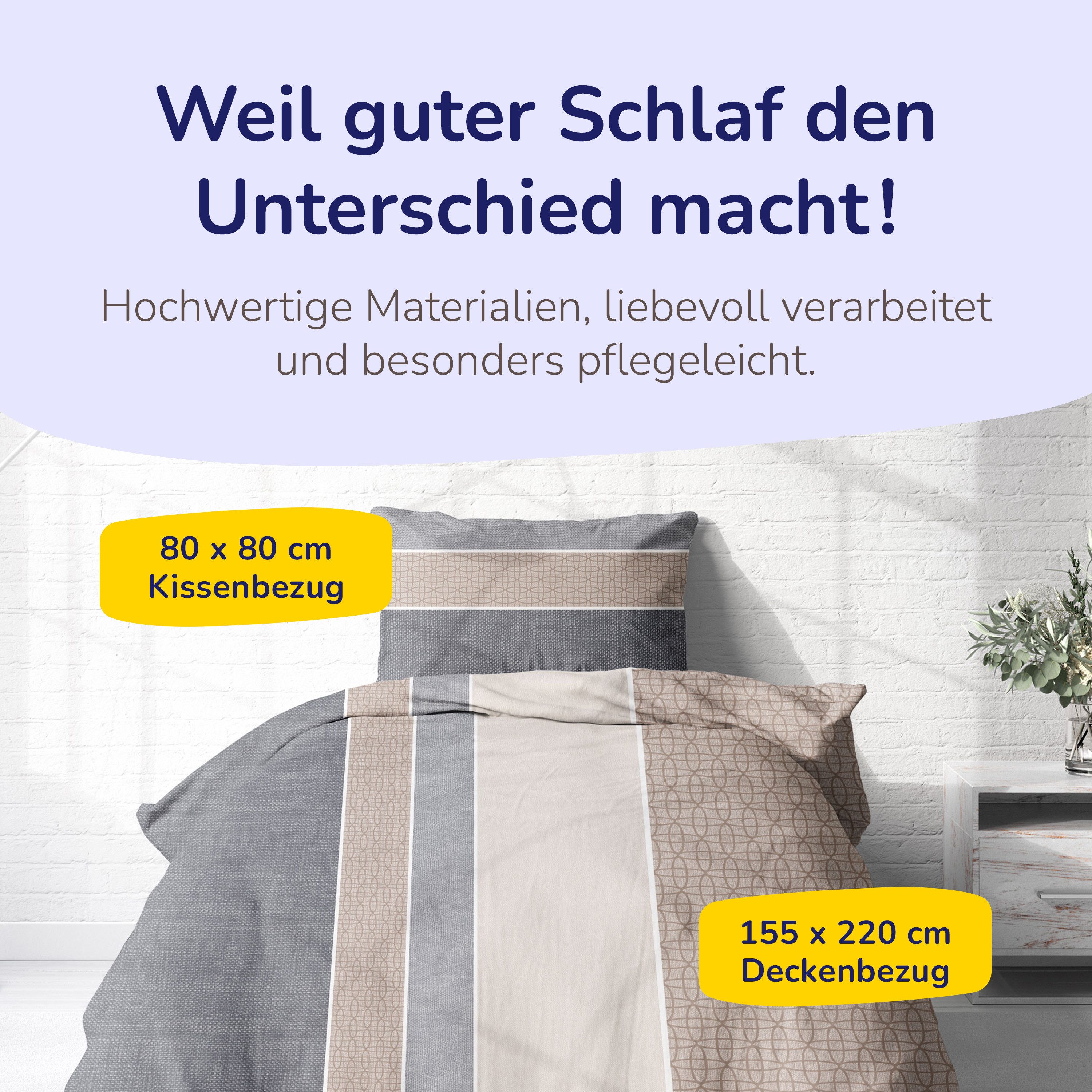 Träumschön Bettwäsche Premium Biber Bettwäsche 135x200 oder 155x220 Baumwolle - Beige Grau, Biber, 2 teilig, mit Reißverschluss, 100% Baumwolle, kuschelig warm  – Bild 2 von 5