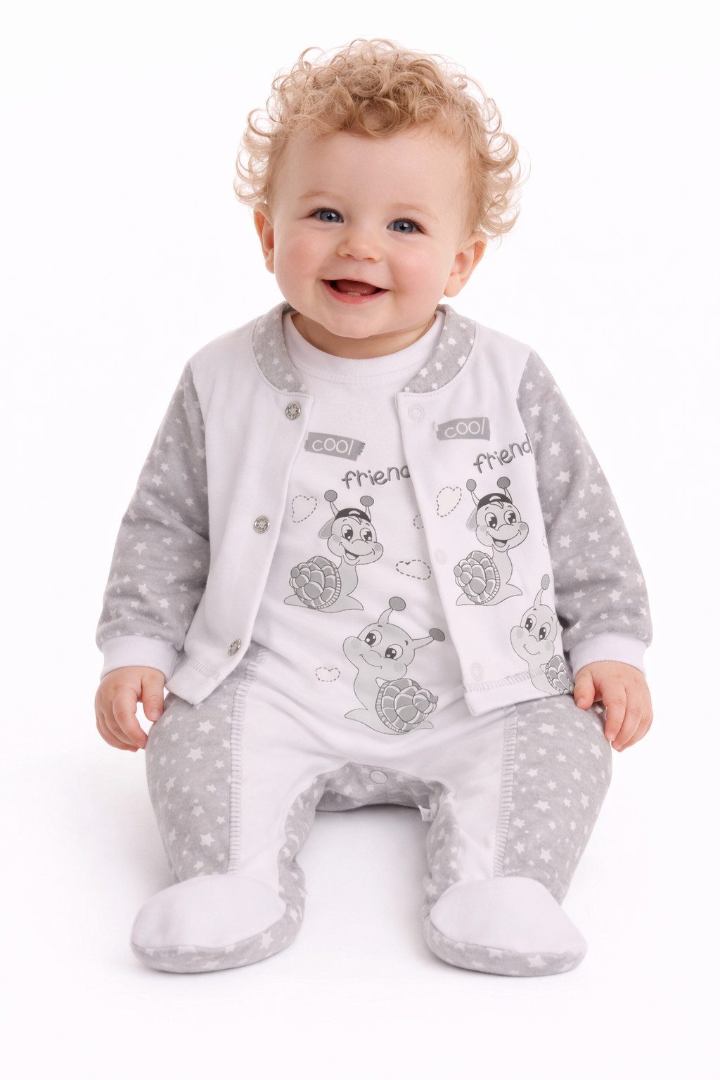 La Bortini Strampler Baby Anzug Stramplerhose Hemdchen Mütze Set neutral (für Jungen und Mädchen, 3-teilig) aus Baumwolle, 44 50 56 62 68 74, für Neugeborene