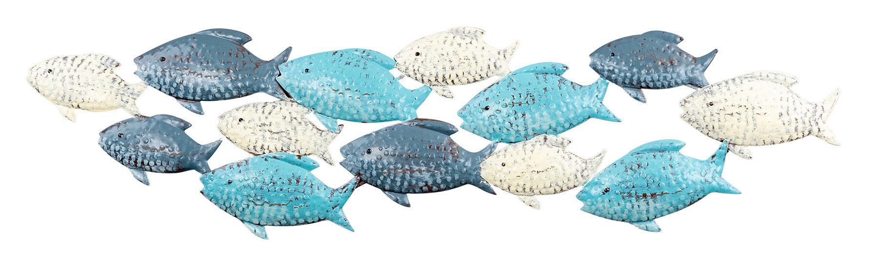 Levandeo® Wandbild, Wandskulptur Fische L75cm Wandbild Blau Grau Creme Maritim Wanddeko