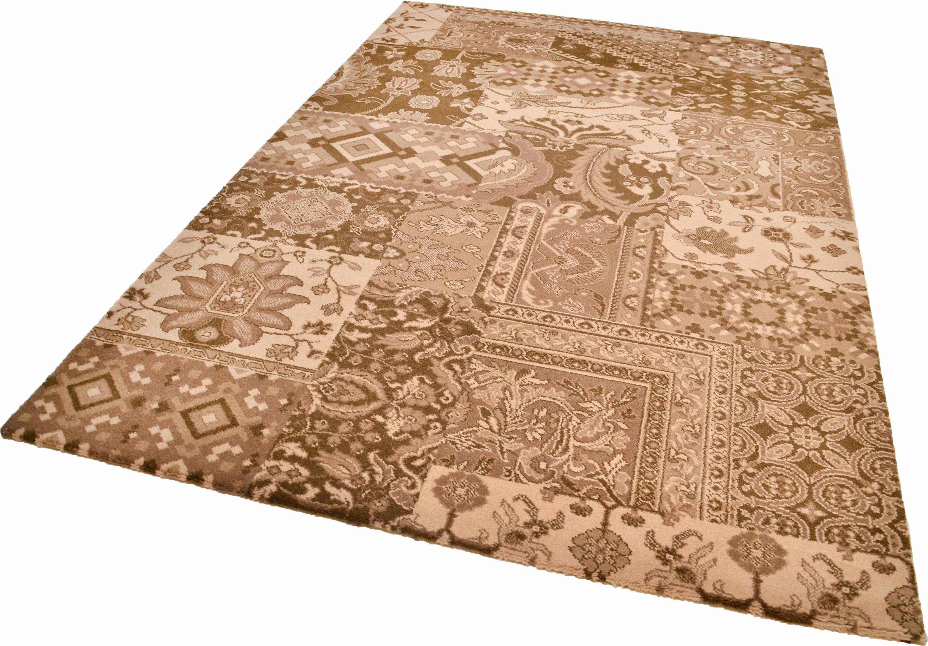 THEKO Teppich Timeless 3, rechteckig, Höhe: 12 mm, Kurzflor, florales Patchwork Design, 80% Schurwolle, Wohnzimmer