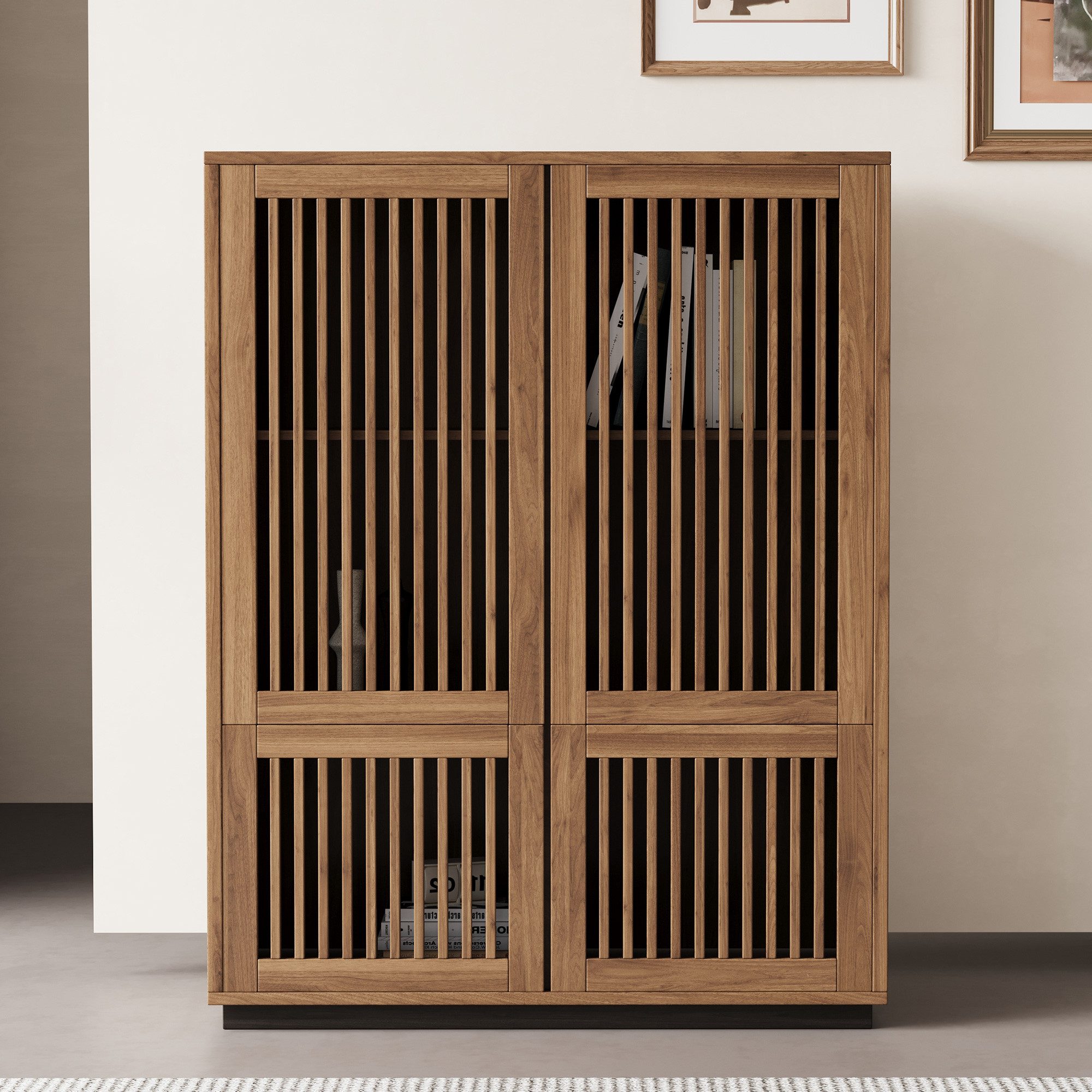 oleyluckidea Sideboard Küchenschrank Nussbaum, Lamellentüren, Sideboard, Vi günstig online kaufen