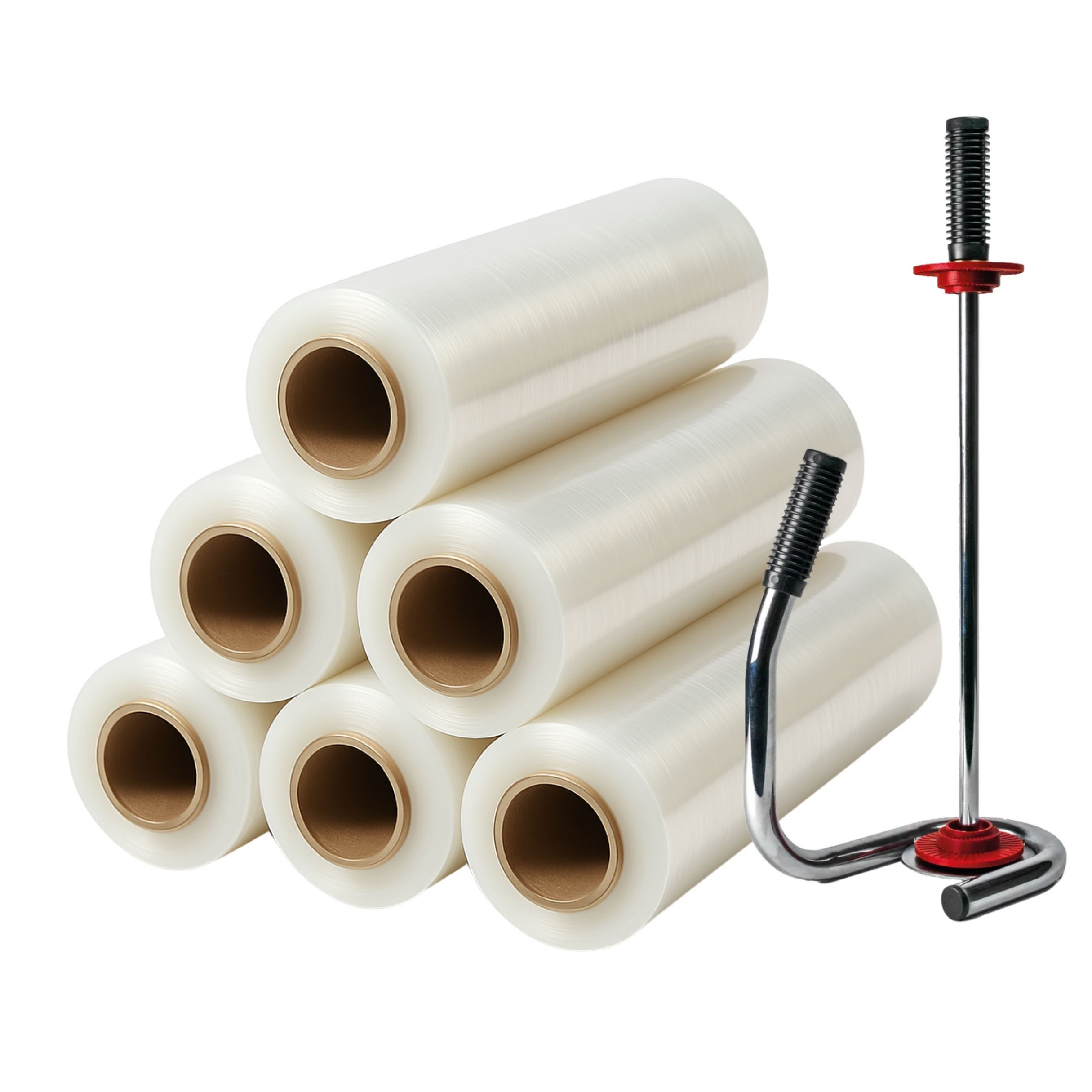 Produktbild von Profi Abroller Premium Chrome + 6 Rollen 2,5 Kg Stretchfolie 23