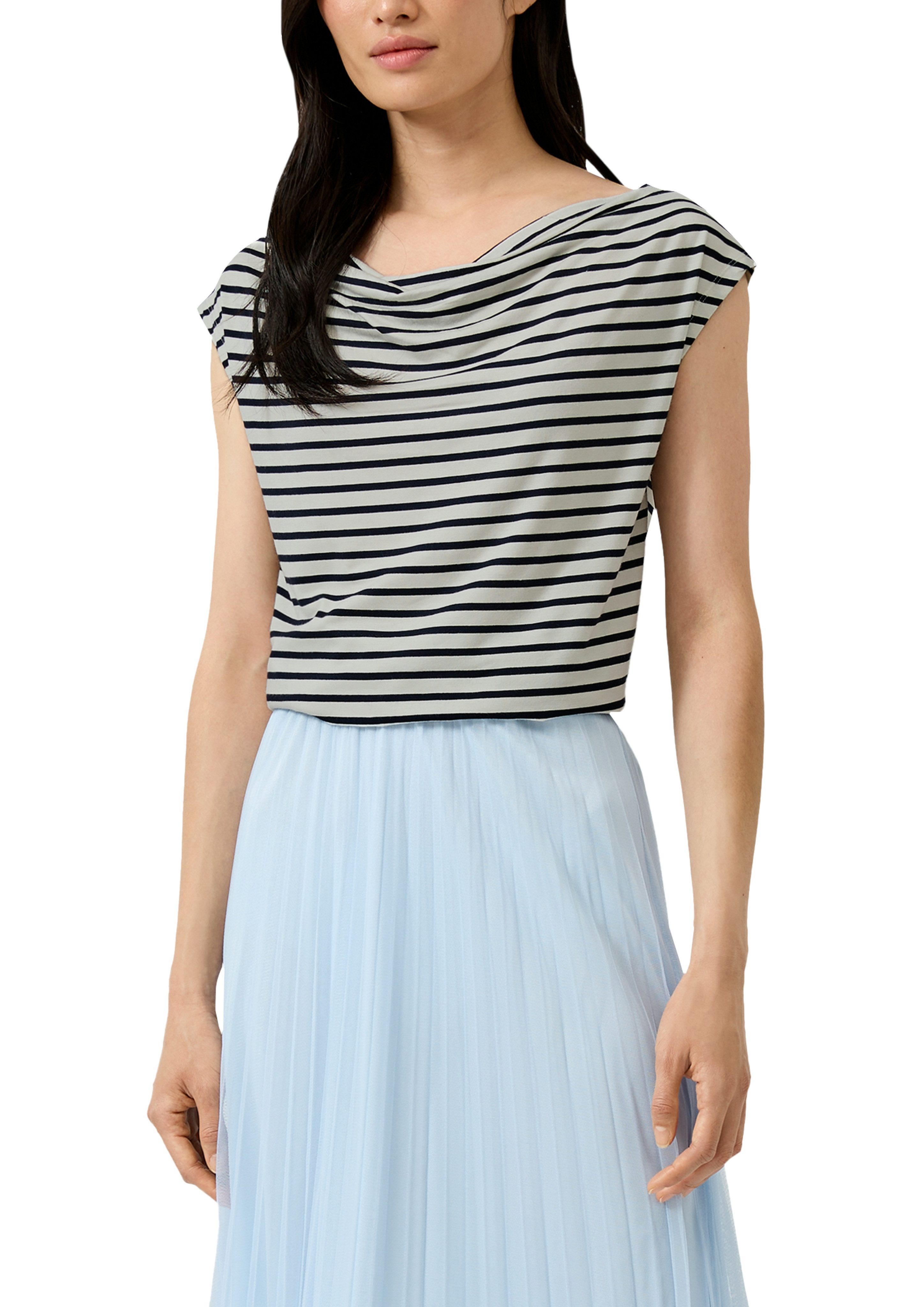 s.Oliver BLACK LABEL T-Shirt mit Wasserfallausschnitt und Streifen-Design