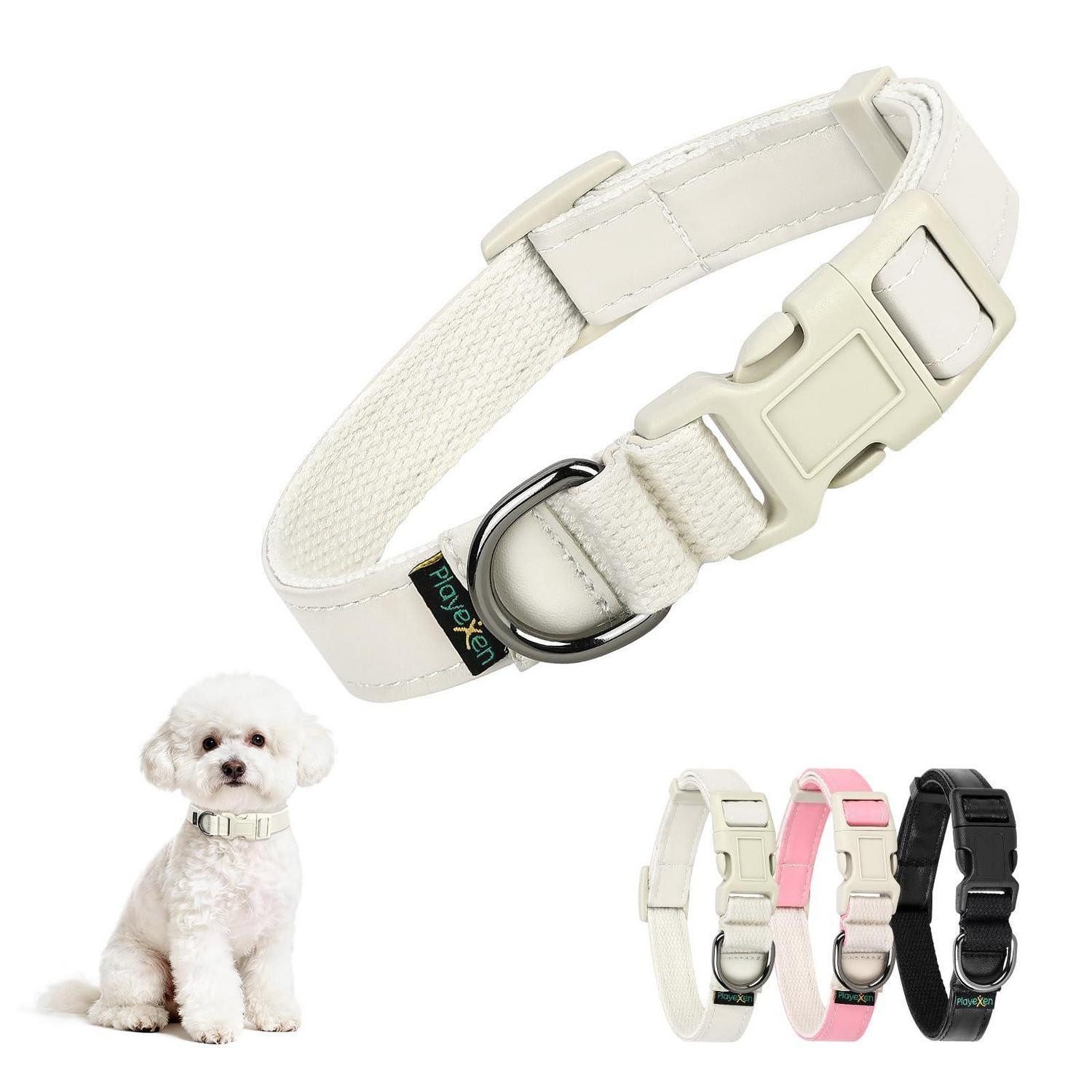 LuxusKollektion Hunde-Halsband Welpenhalsband S-Beige verstellbar 25-40cm, Textil
