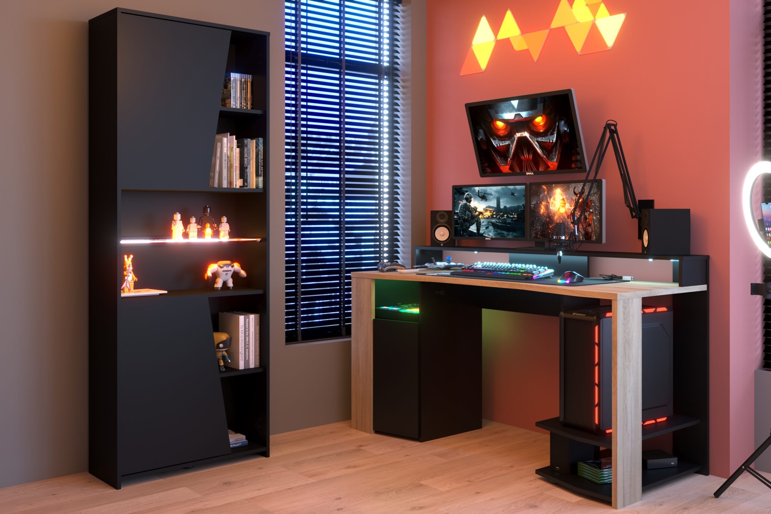 Parisot Jugendzimmer-Set Gaming-Möbel Meta Jugendmöbel, (Komplett-Set, 2-tlg., in verschiedenen Varianten wählbar), inkl. LED Beleuchtung, Schwarz und Holzton Chene Kronberg