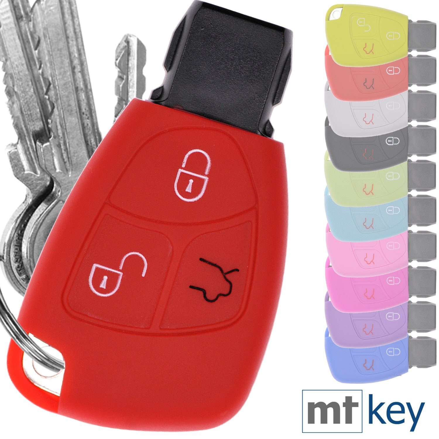 mt-key Schlüsseltasche Autoschlüssel Softcase Silikon Schutzhülle Rot, für Mercedes Benz W204 W245 S203 A209 C-Klasse CLK SLK W211 W203 W176