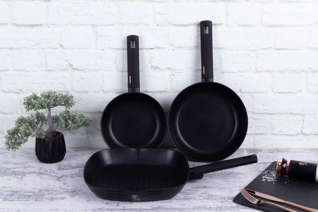 BerlingerHaus Pfannen-Set Bratpfannen Set 3-tlg. mit Grillpfanne, Aluminium