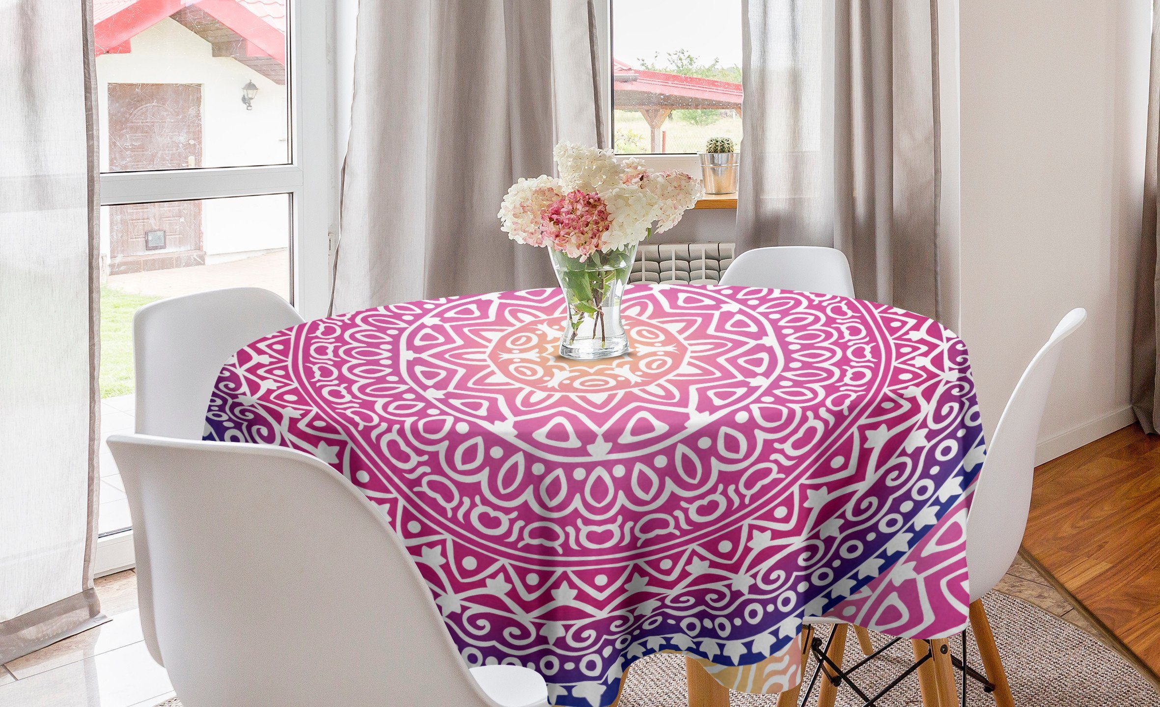 Abakuhaus Tischdecke Kreis Küche Tischdecke Mandala Abdeckung Vibrant Asian rosa Harmony für Esszimmer Dekoration