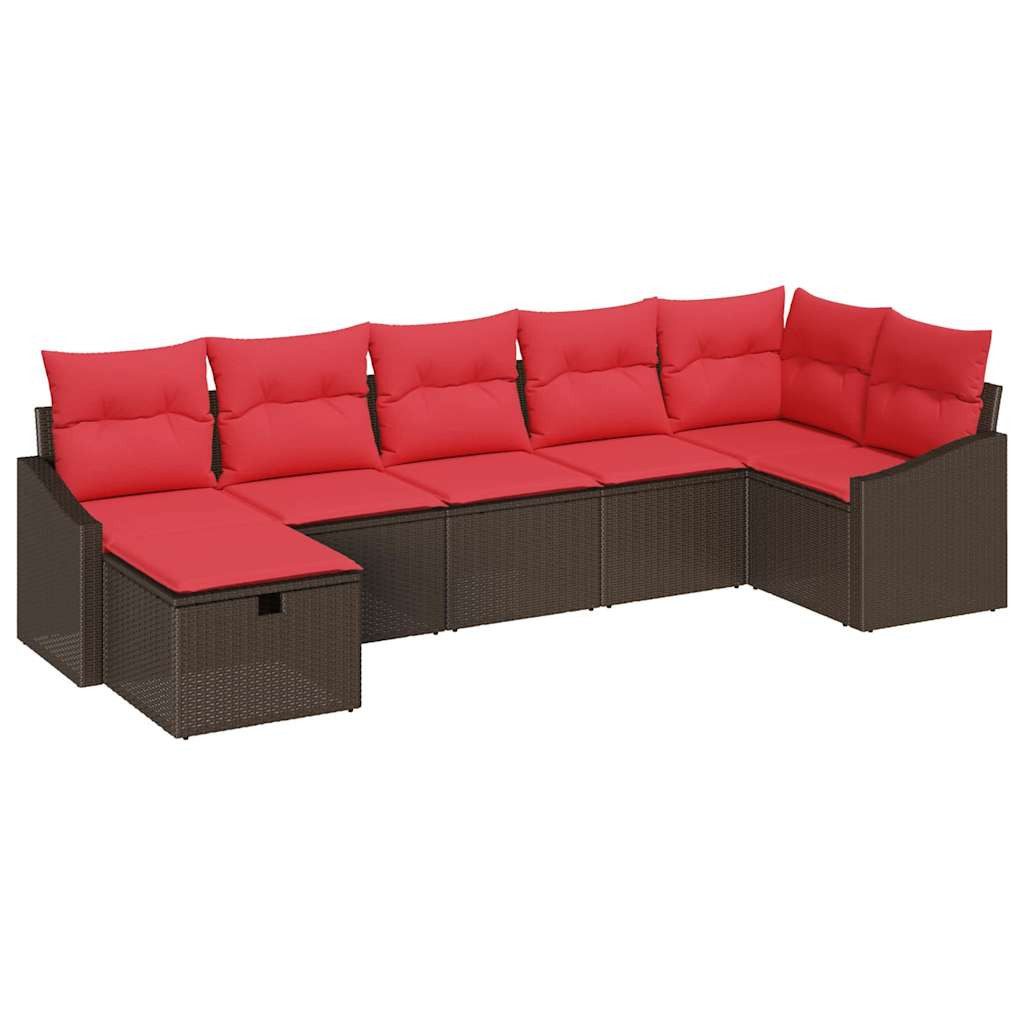 vidaXL Gartenlounge-Set Sofa Set mit Kissen mit Speicher Braun Poly-Rattan, (7-tlg)