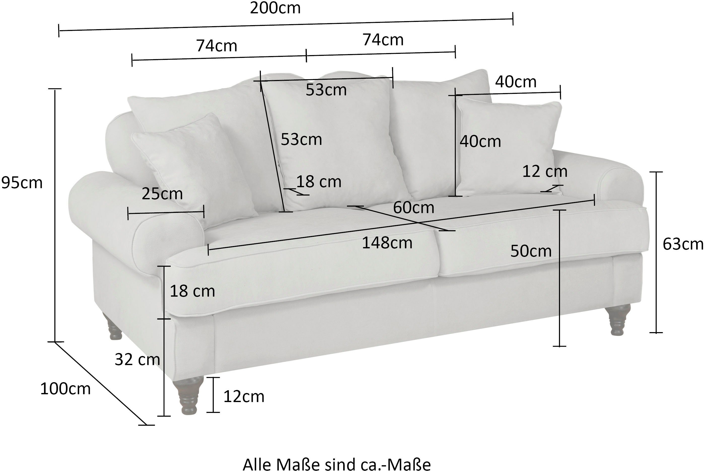 Elfenbein Federkern-Polsterung affaire Home 3-Sitzer California, mit