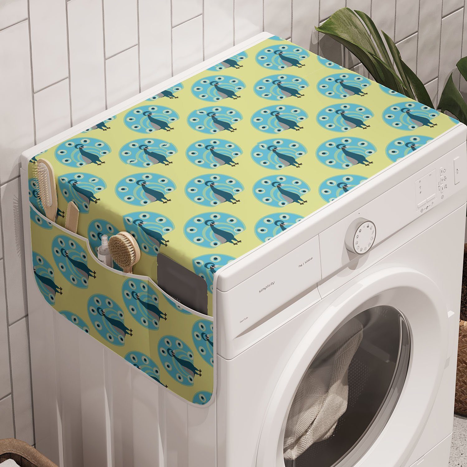 Abakuhaus Badorganizer Anti-Rutsch-Stoffabdeckung für Waschmaschine und Trockner, Pfau Exotische Wild Bird Pattern