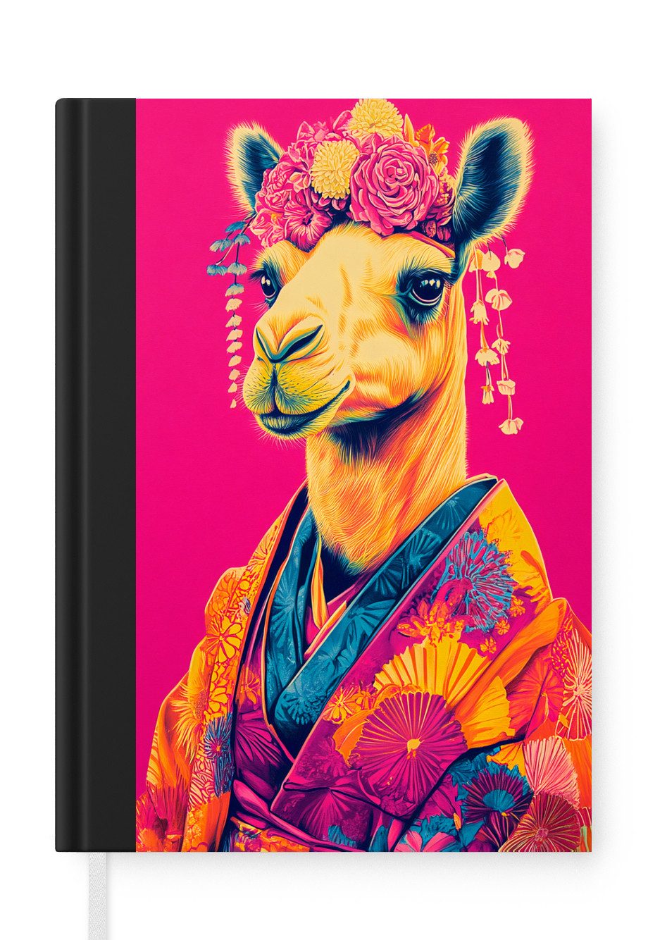 MuchoWow Notizbuch Kamel - Blumen - Kimono - Fächer, Notebook, Notizblock a5, Tagebuch, Journal Liniert