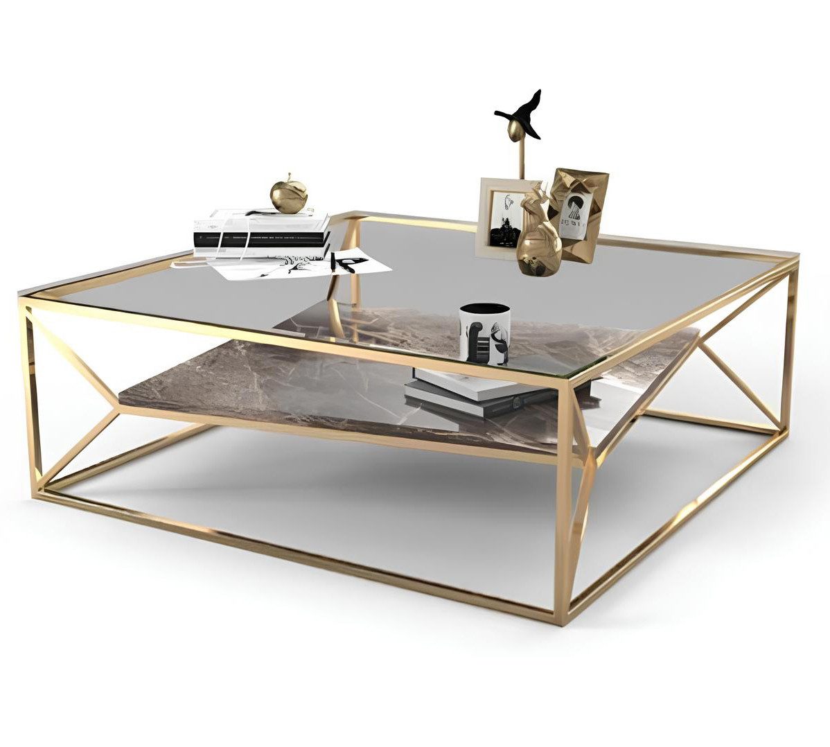Xlmoebel Couchtisch Marmortisch mit Edelstahlgestell in elegantem Design (Packung, 1-St., Couchtisch), Hergestellt in Europa