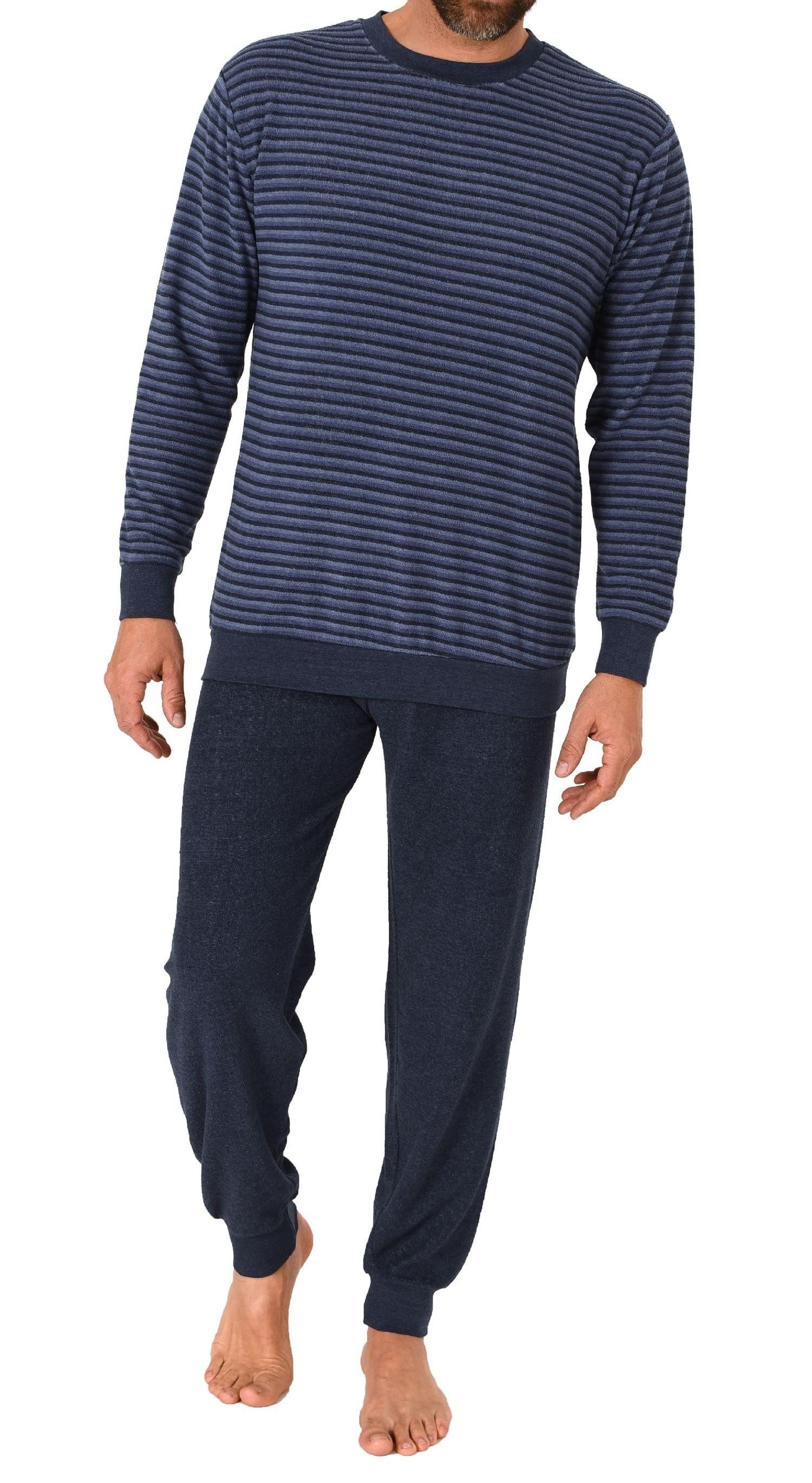 Trend by Normann Pyjama Herren Frottee Schlafanzug mit Bündchen in Streifenoptik