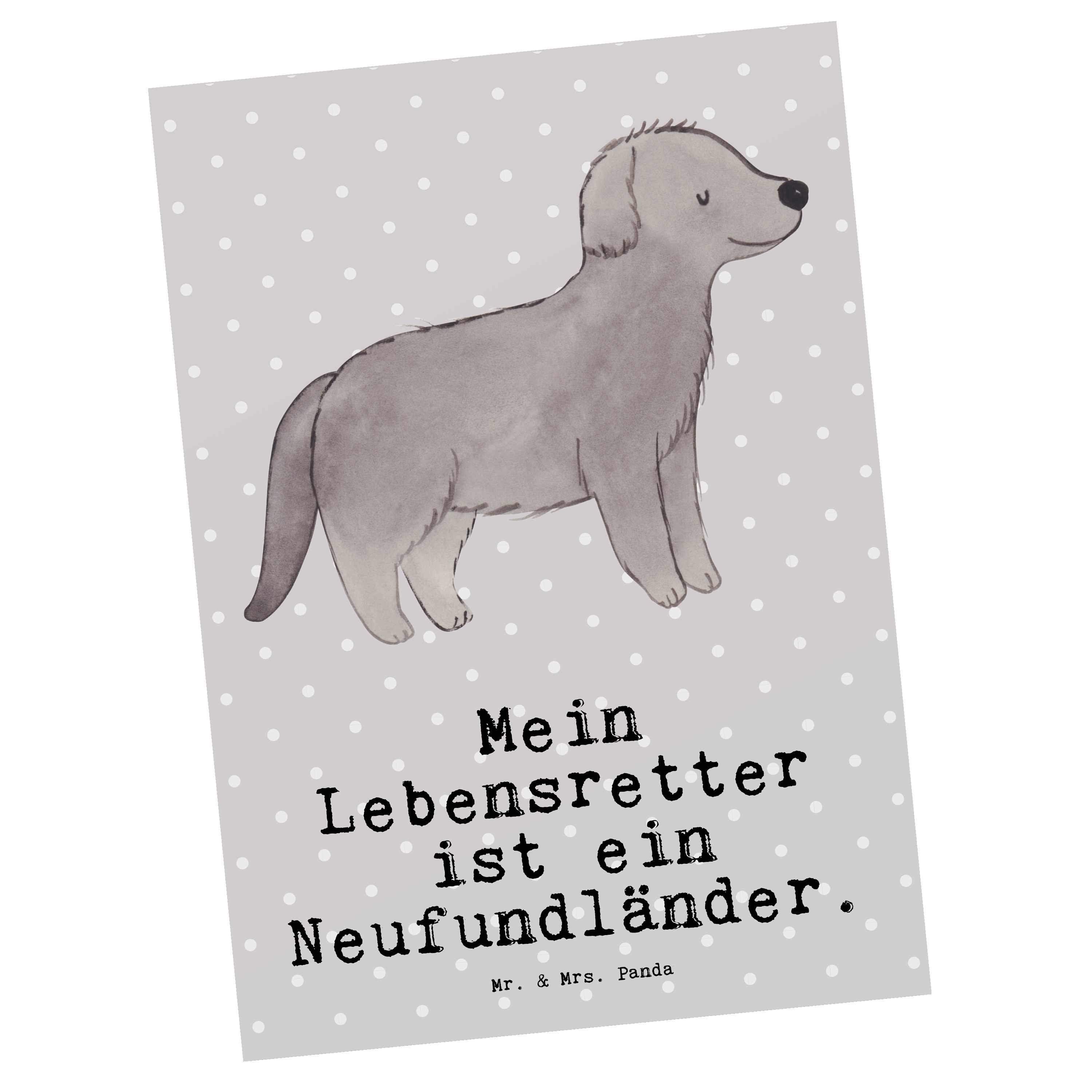 Mr. & Mrs. Panda Postkarte Neufundländer Lebensretter - Grau Pastell - Geschenk, Einladung, Hund