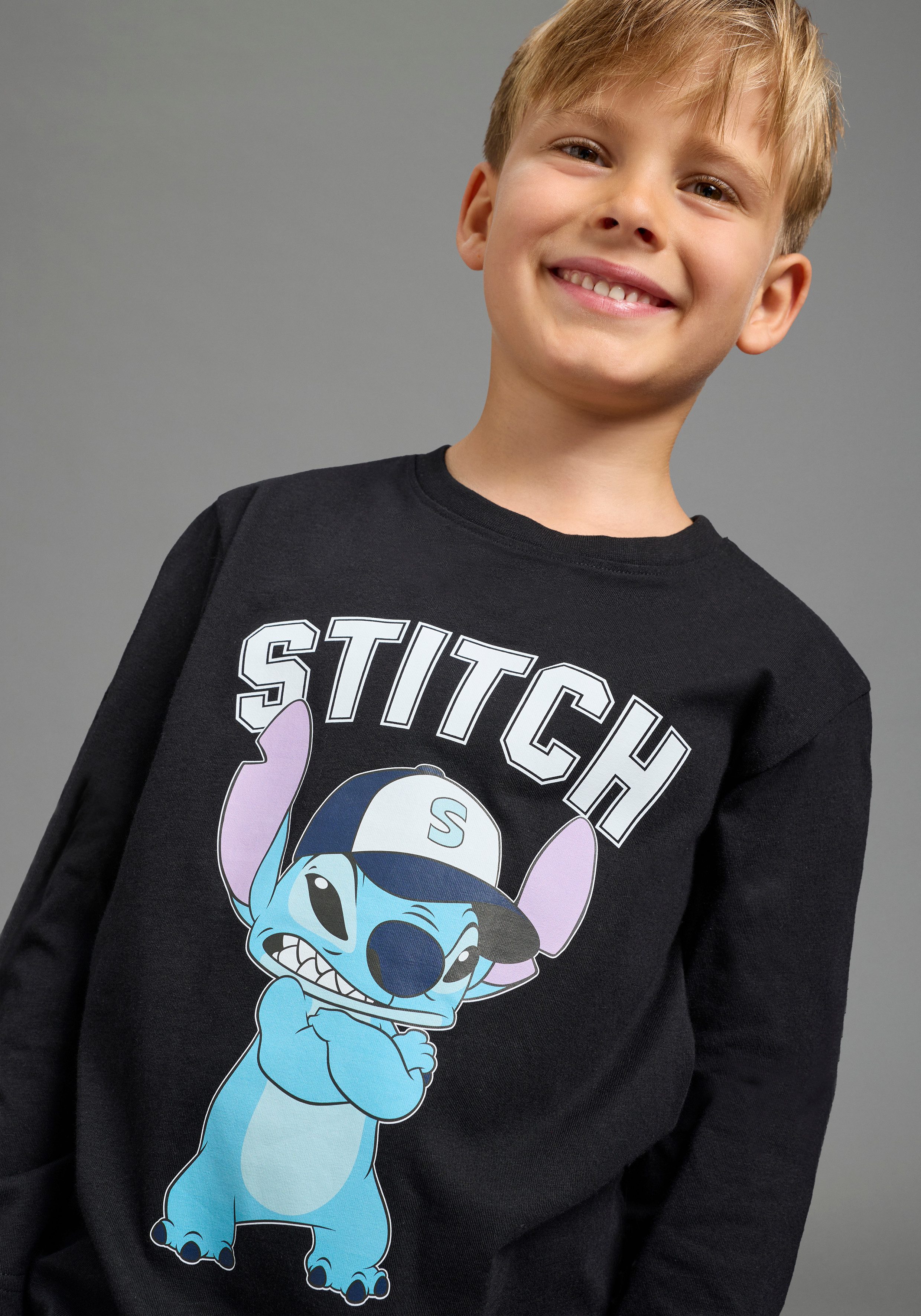 KIDSWORLD Langarmshirt STITCH Shirt für Jungen, Disney modischer Stil, Basic-Passform, mit Rundhalsausschnitt