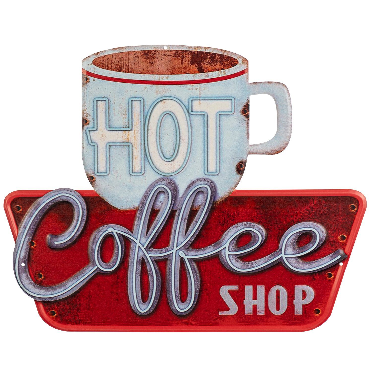 Moritz Metallschild Heißer Kaffee Hot Coffe Shop Diner Cafe, Blechschild 48 x 38 cm Retro Vintage Wand Schild Küche