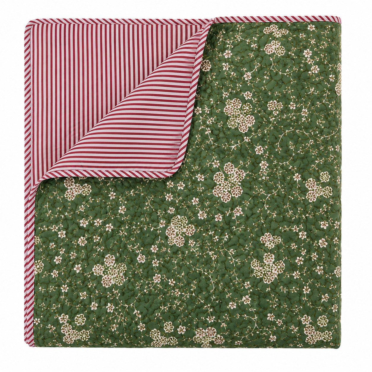 Wohndecke small flower-green/red, AU Maison, Quilt-Optik aus Baumwolle 140 × 180 cm