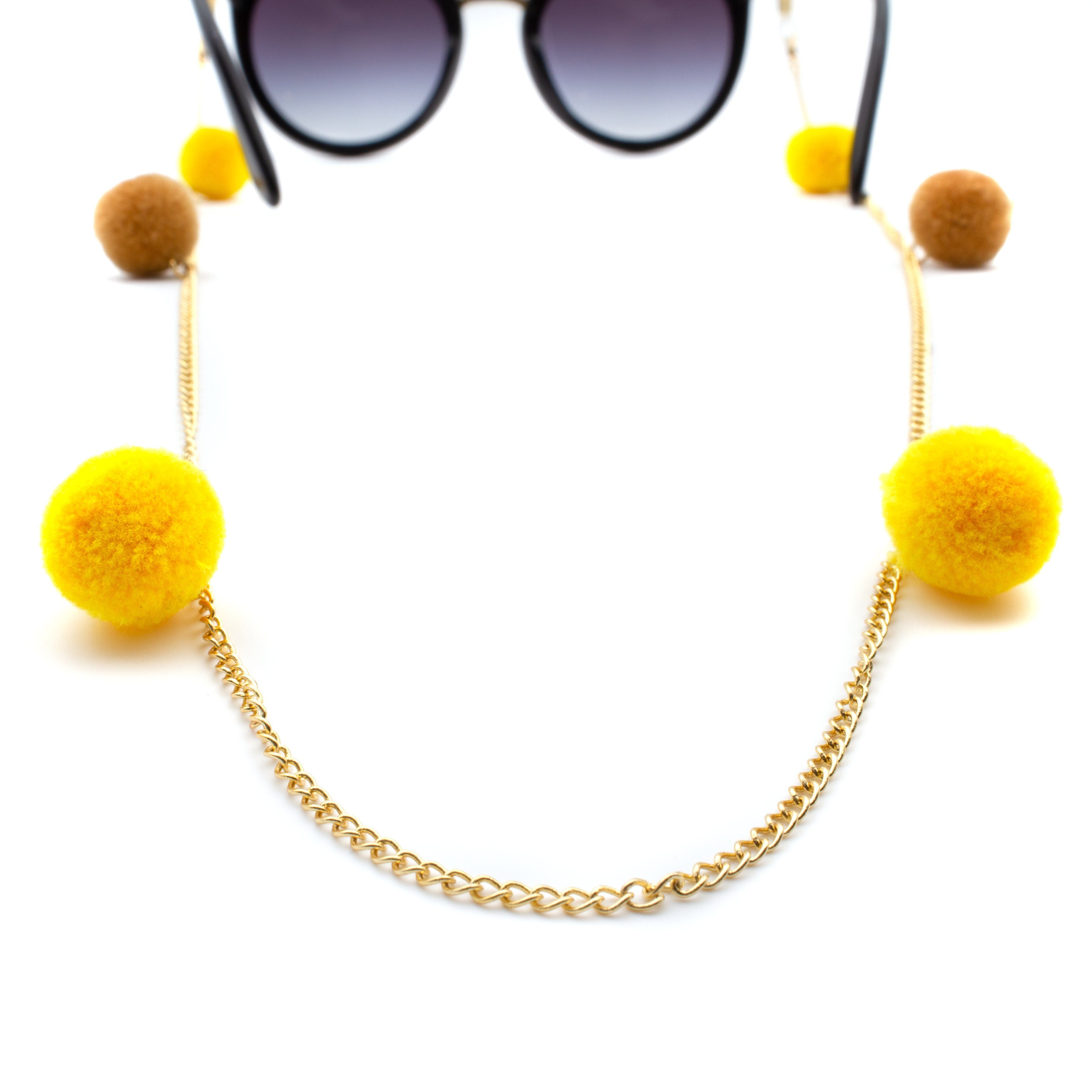 925er Tel & Brillenkette in Aviv oder Premium Gelb-Braun Versiegelung - Karat Samtoptik Silber Bommeln Brillenband GERNEO® - GERNEO Brillenband, Gold 18 aus