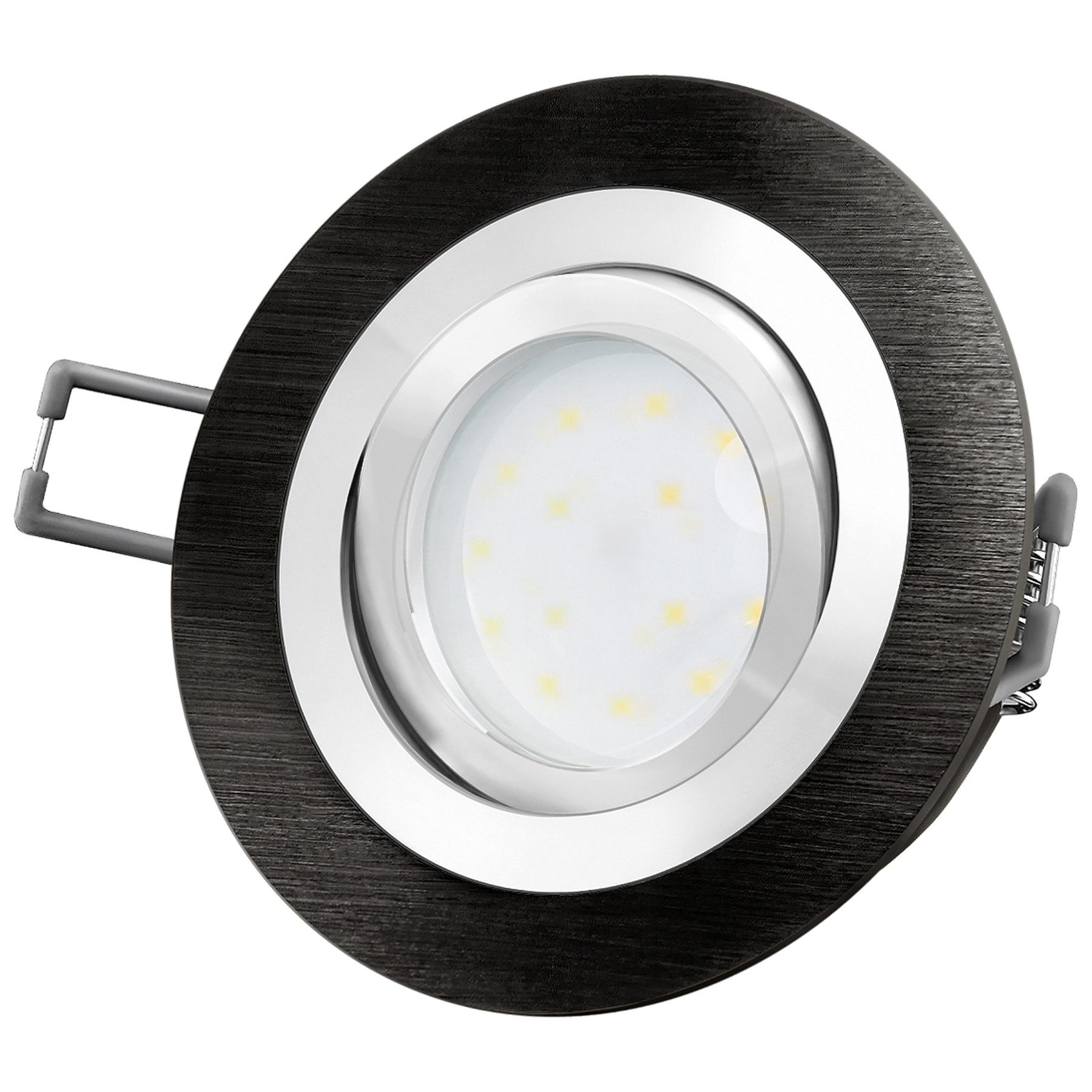 SSC-LUXon LED Einbaustrahler RF-2 LED-Einbauspot rund flach Alu schwarz gebuerstet mit fourSTEP, Warmweiß