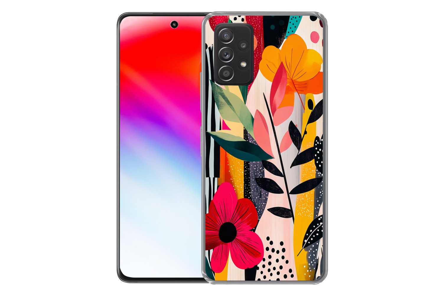 MuchoWow Handyhülle für Samsung Galaxy A53 5G Blumen - Blätter - Abstrakt - Farbenfroh, Phone Case, Silikon, Schutzhülle Dünn
