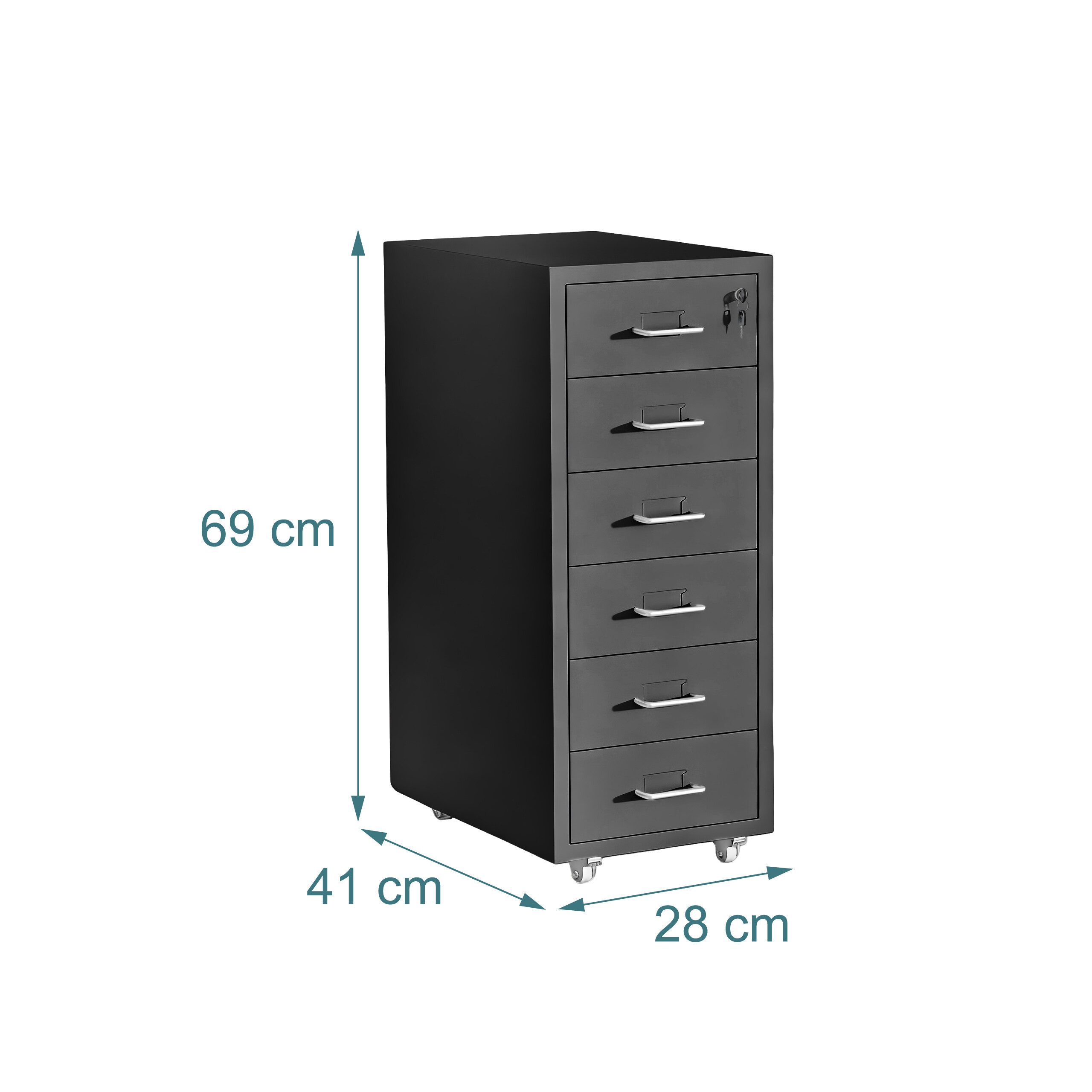 relaxdays Rollcontainer Abschließbarer Rollcontainer aus Metall, schwarz, Rollschrank