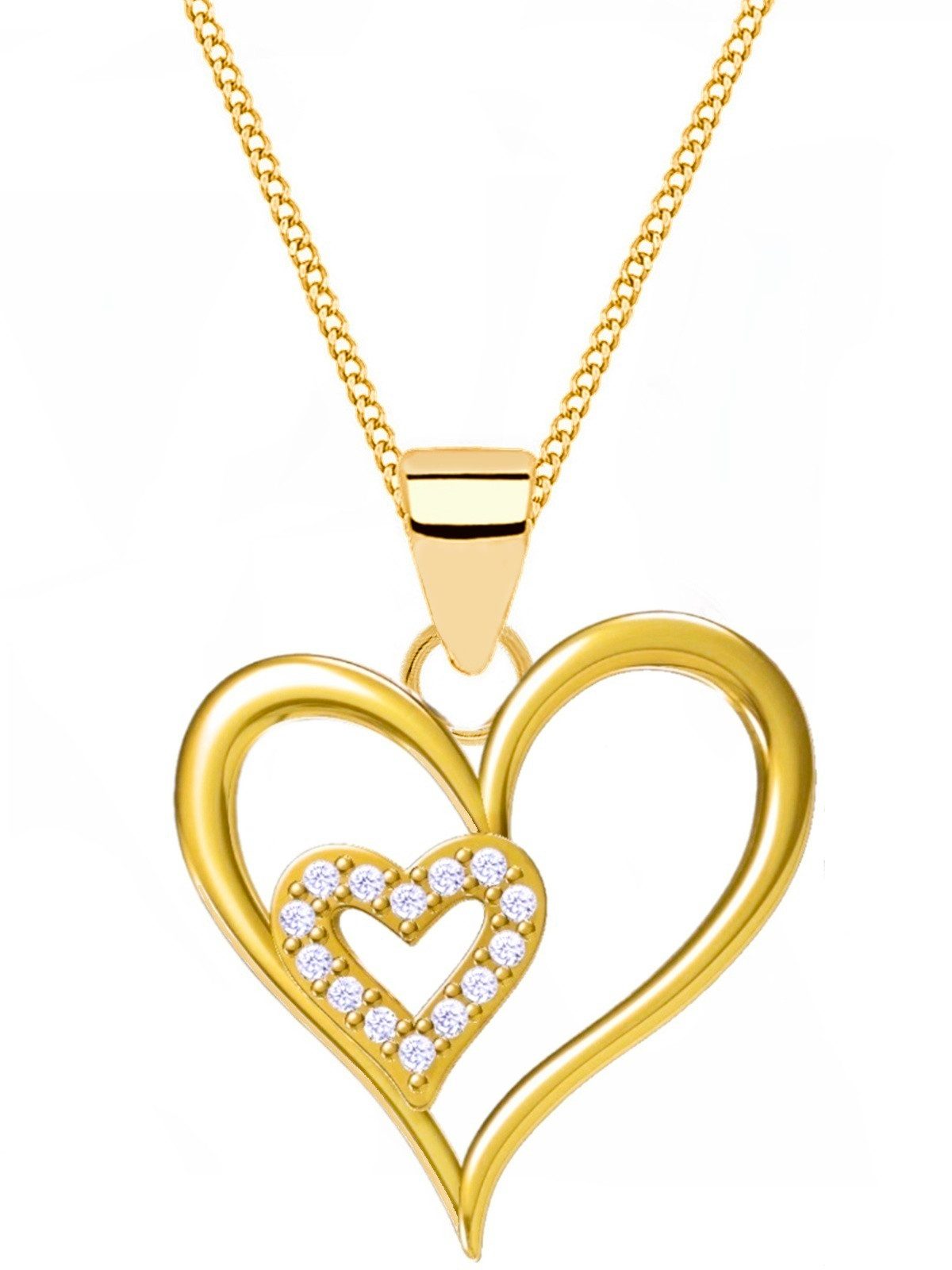 Goldene Hufeisen Kette mit Anhänger Herz Halskette Goldkette mit Zirkonia E günstig online kaufen