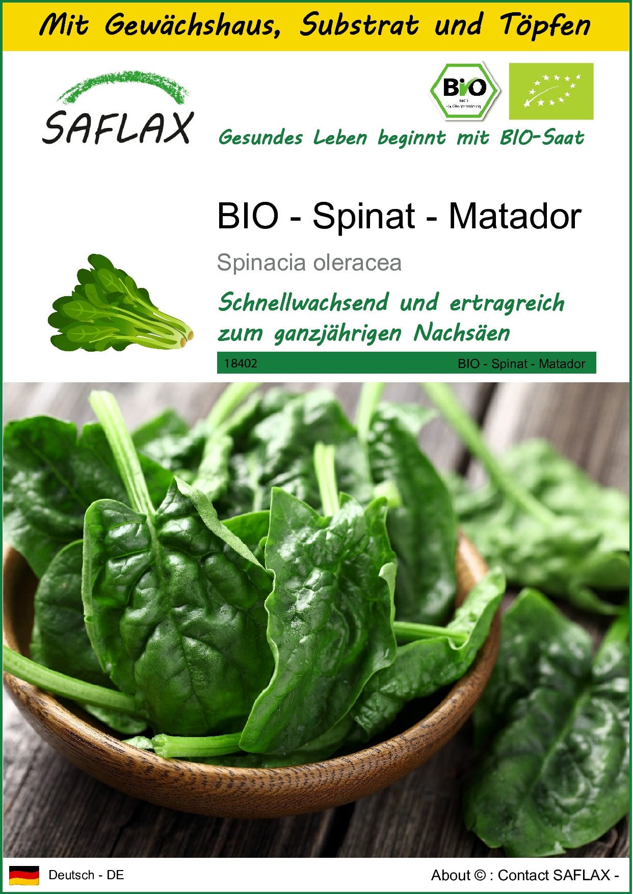Gemüsesamen SAFLAX - Anzuchtset - BIO - Spinat - Matador