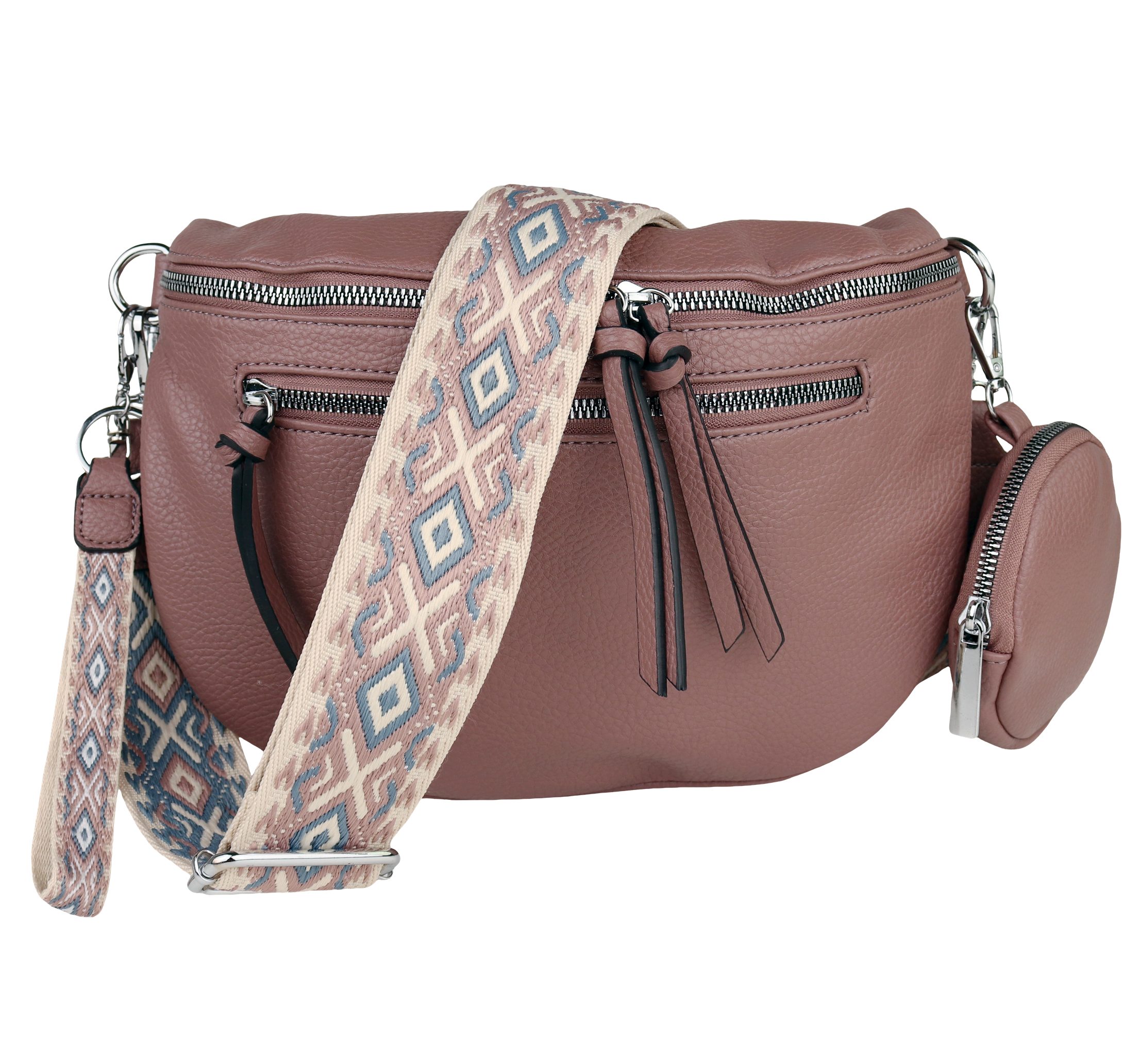 MIRROSI Bauchtasche Damen Taschen, Umhängetasche, Brusttasche, 30x20x9cm Veganes Leder (Schultertasche für jeden Anlass, (dazu 1x Münzbeutel und 1x Schlüsselband), Crossbody Bag, Bohemian gemusterten& verstellbaren Schulterriemen