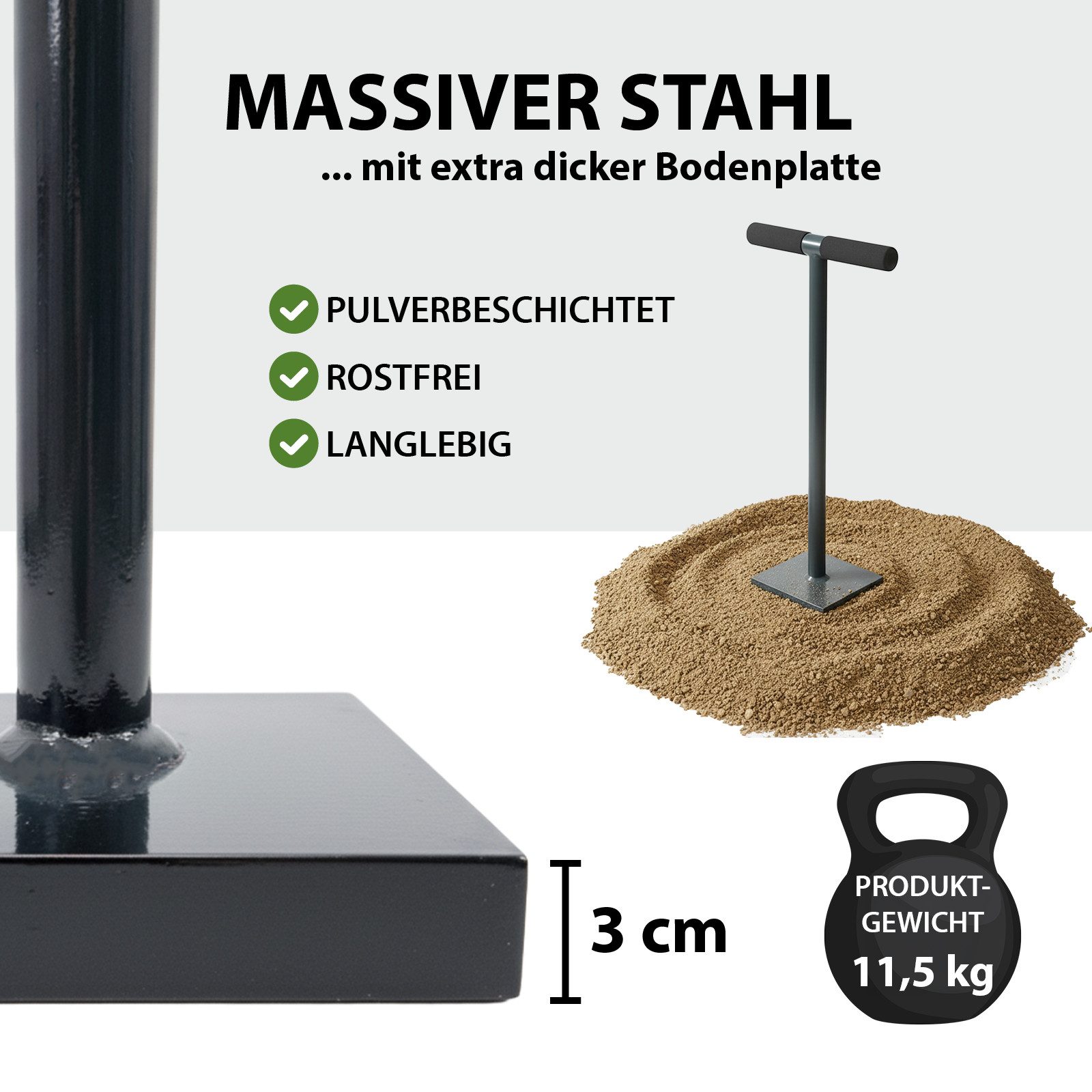 TRUTZHOLM Vibrationsstampfer Bodenstampfer 11,5 Kg 84 cm 20x20 cm T-Schaumstoffgriff Betonstampfer, Griff mit Schaumstoff, bequeme Arbeitshöhe, 20x20x3 cm Bodenplatte