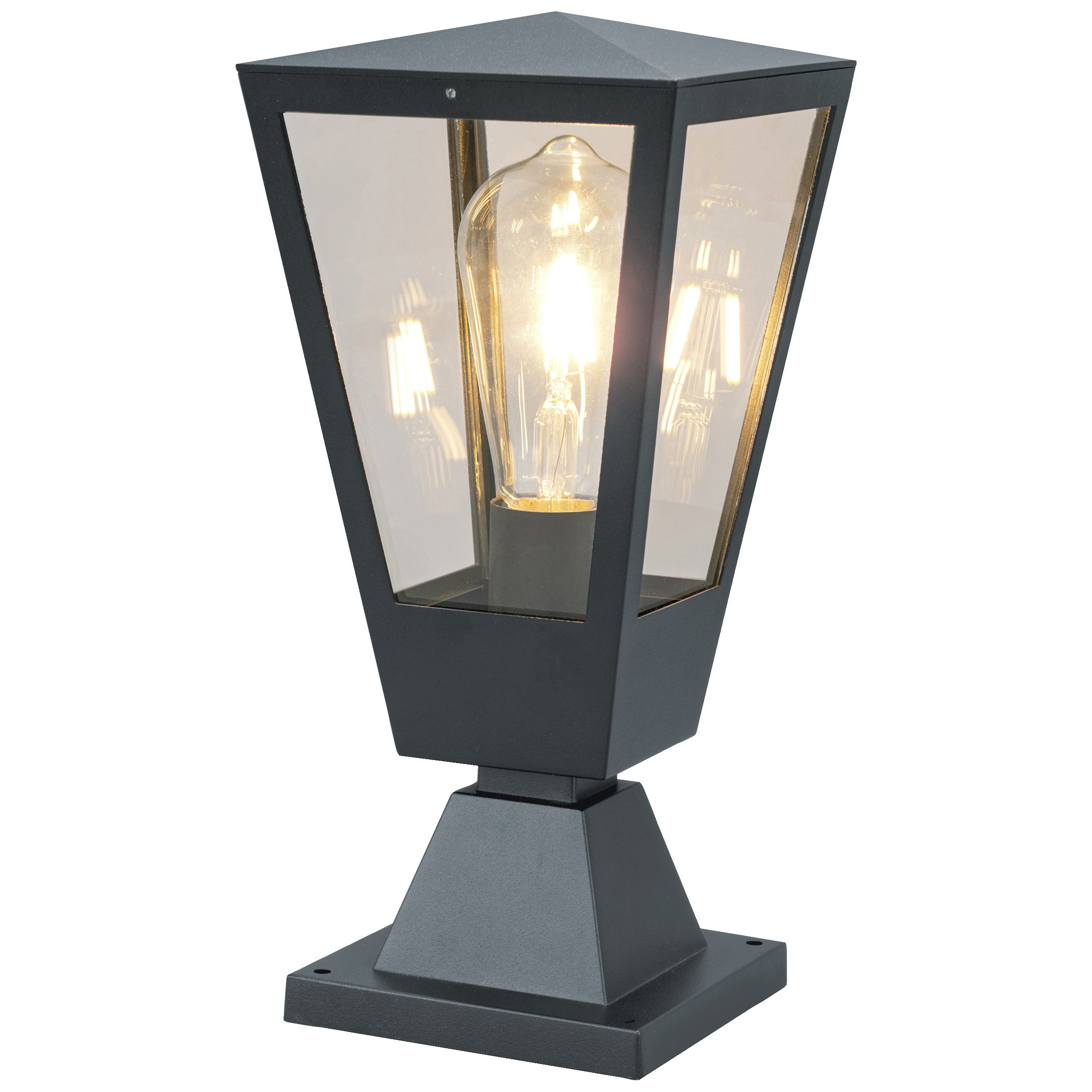 Lightbox Außen-Stehlampe, ohne Leuchtmittel, Sockelleuchte 14 x 14 x 31 cm, E27, Aluminium Glas, anthrazit