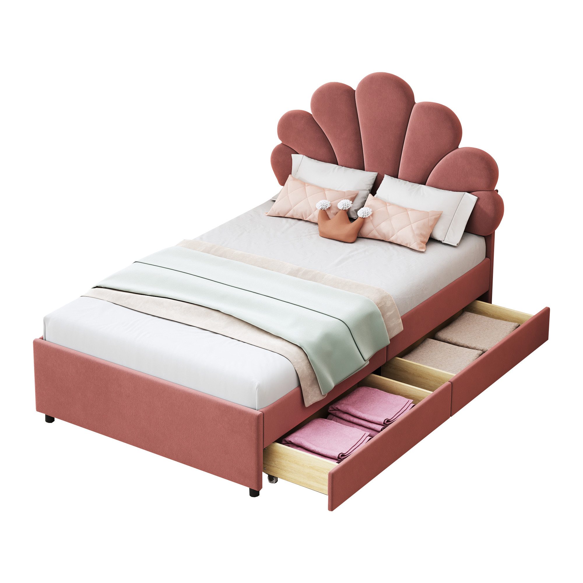 Flieks Polsterbett, Einzelbett Blumenform-Kopfteil Samt 90x200cm günstig online kaufen