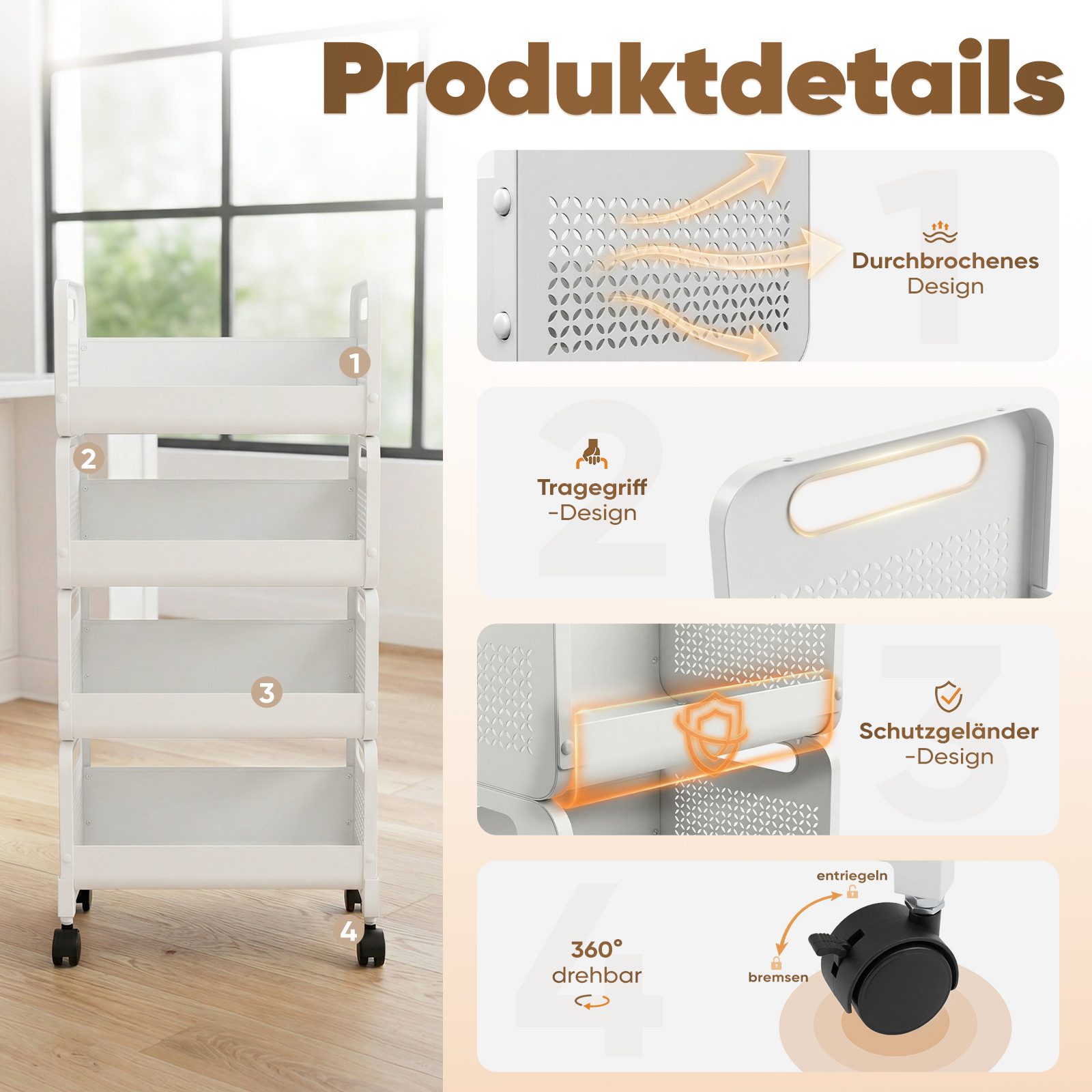Sekey Küchenwagen Rollwagen 25 cm breit, servierwagen mit rollen, 25×35×83cm, gemüseregal küchenwagen Metall Aufbewahrungsregal